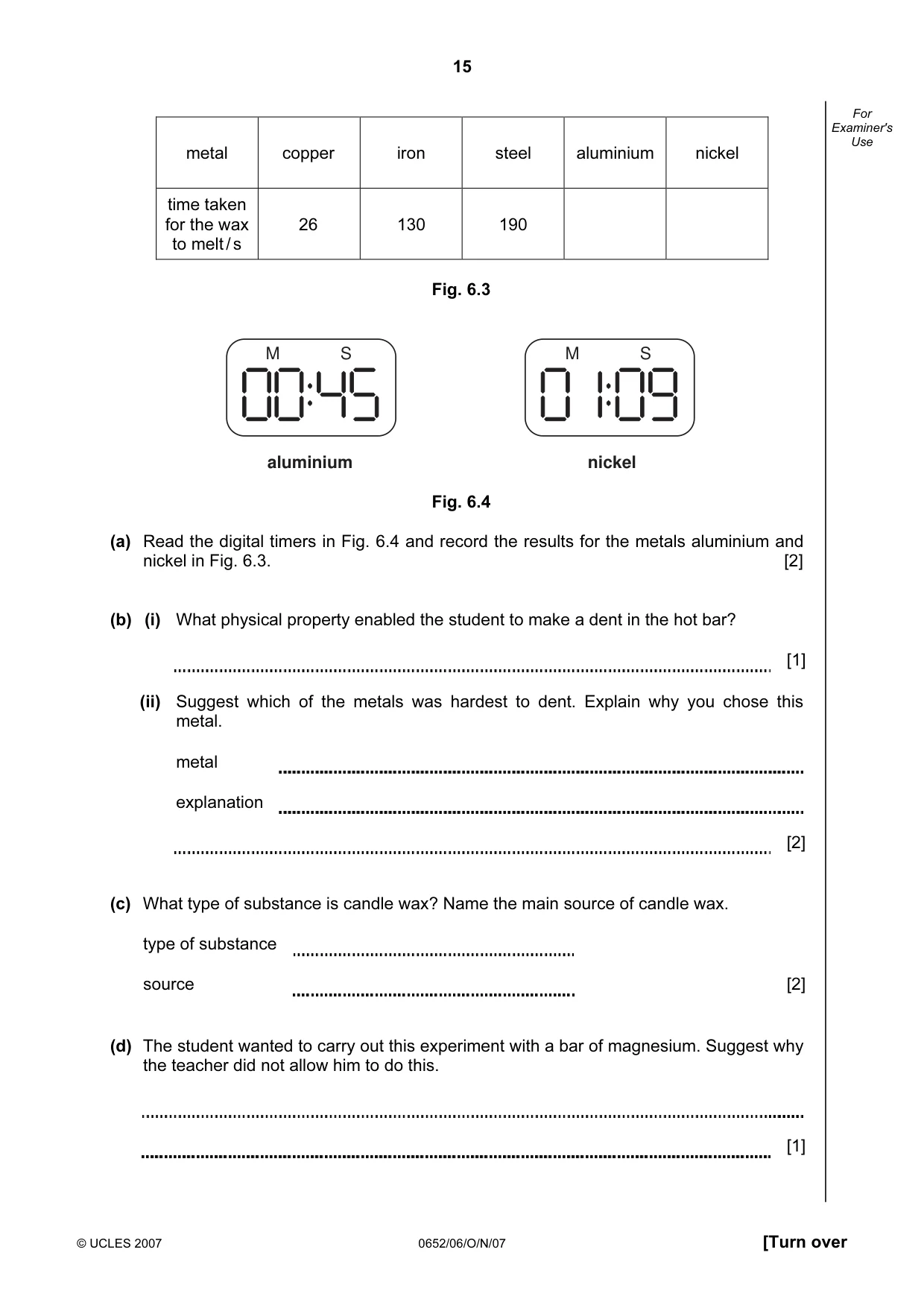 Cambridge IGCSE Physical Science 0652 2007 Oct/Nov Paper 6 · Variant 1 question paper, page 15 of 16