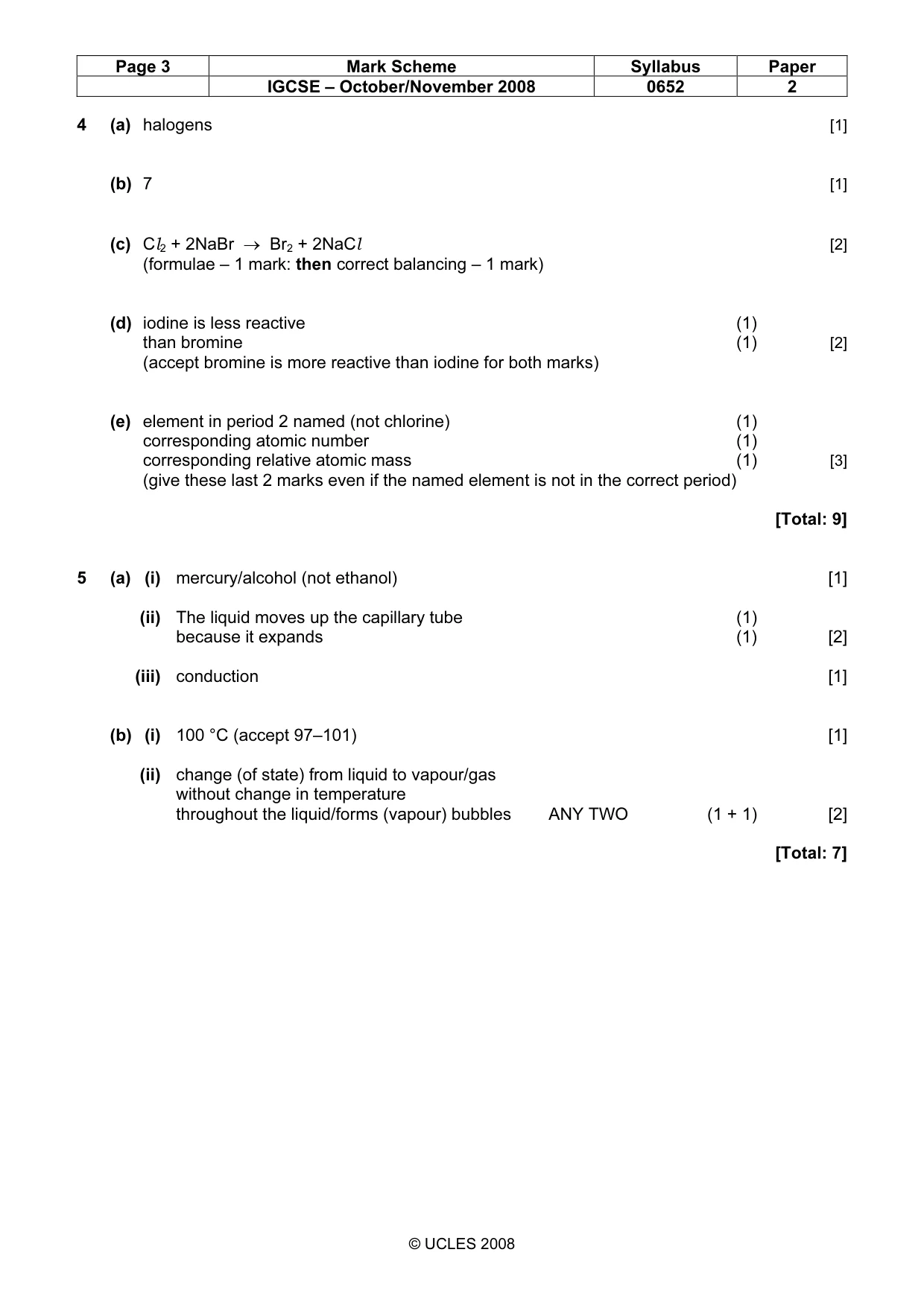 Mark scheme, page 3 of 5