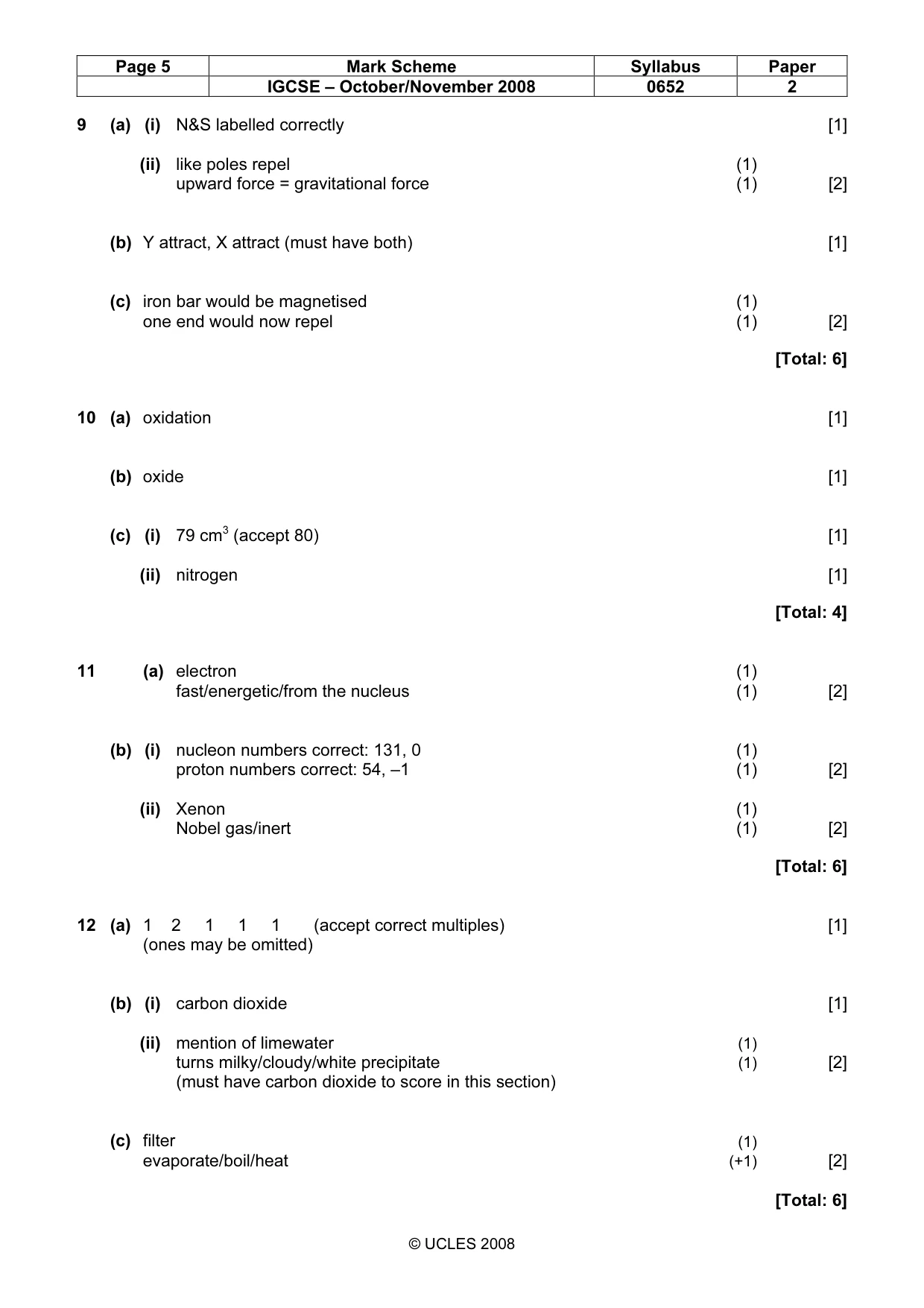 Mark scheme, page 5 of 5