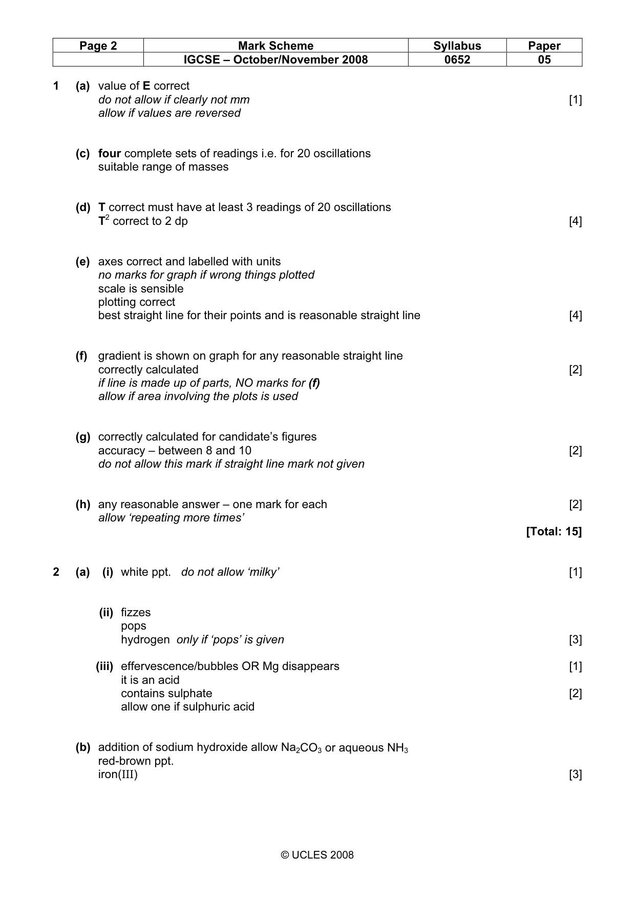 Mark scheme, page 2 of 3