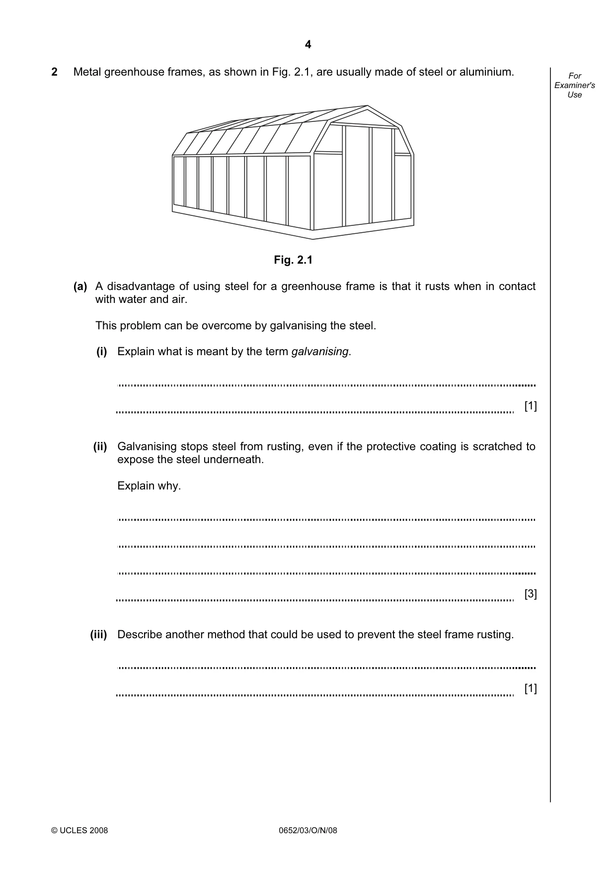 Cambridge IGCSE Physical Science 0652 2008 Oct/Nov Paper 3 · Variant 0 question paper, page 4 of 16