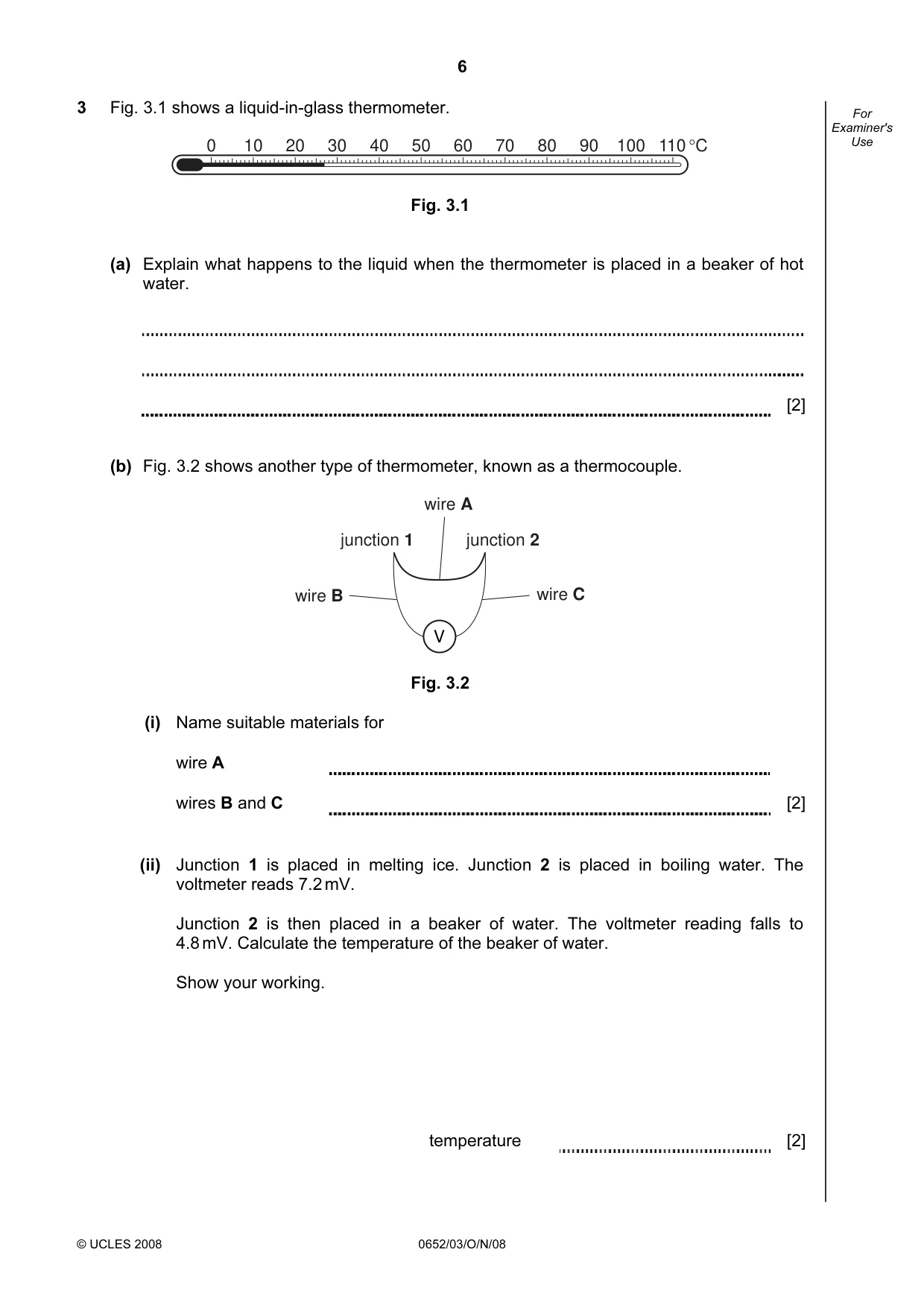 Cambridge IGCSE Physical Science 0652 2008 Oct/Nov Paper 3 · Variant 0 question paper, page 6 of 16