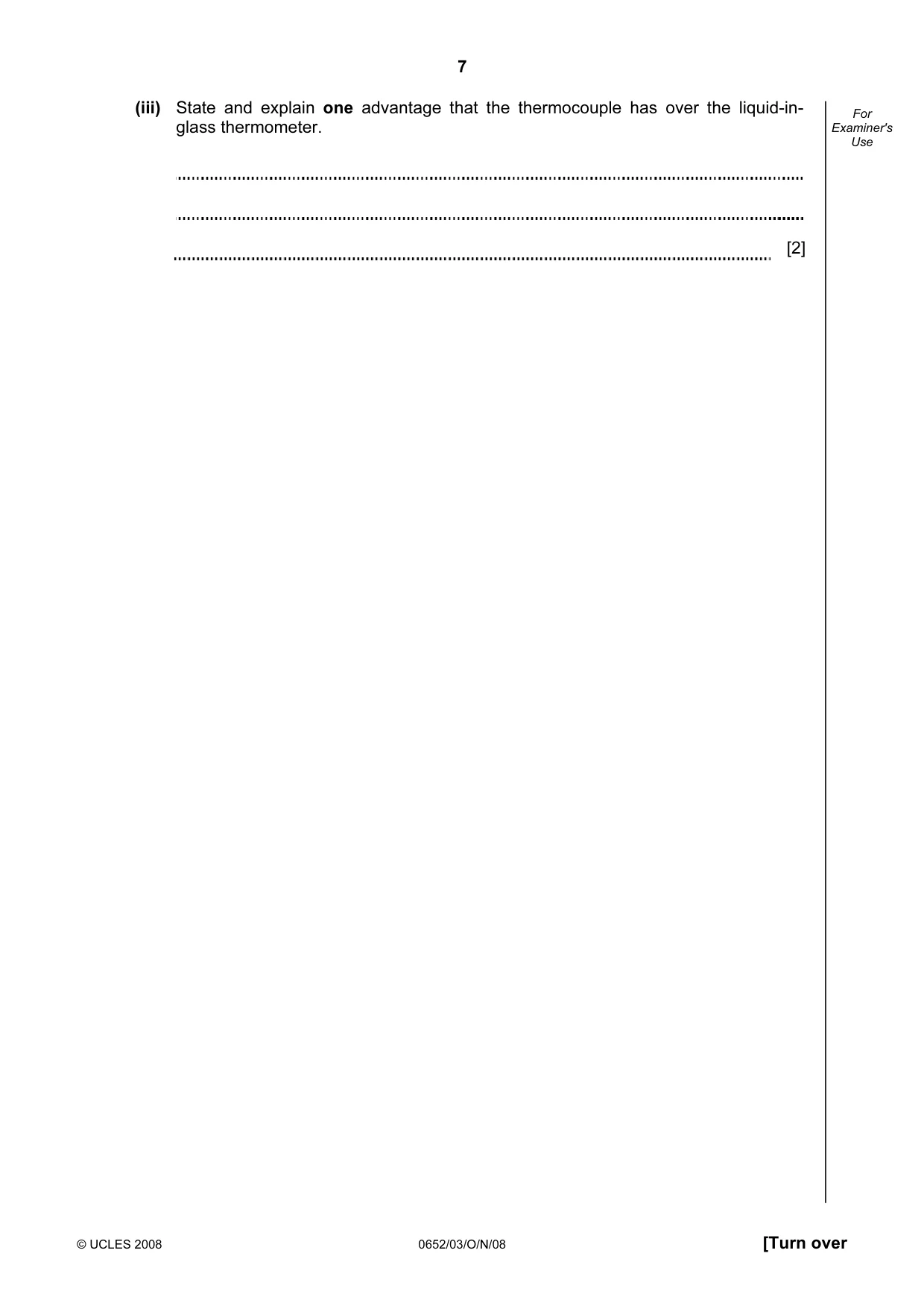 Cambridge IGCSE Physical Science 0652 2008 Oct/Nov Paper 3 · Variant 0 question paper, page 7 of 16