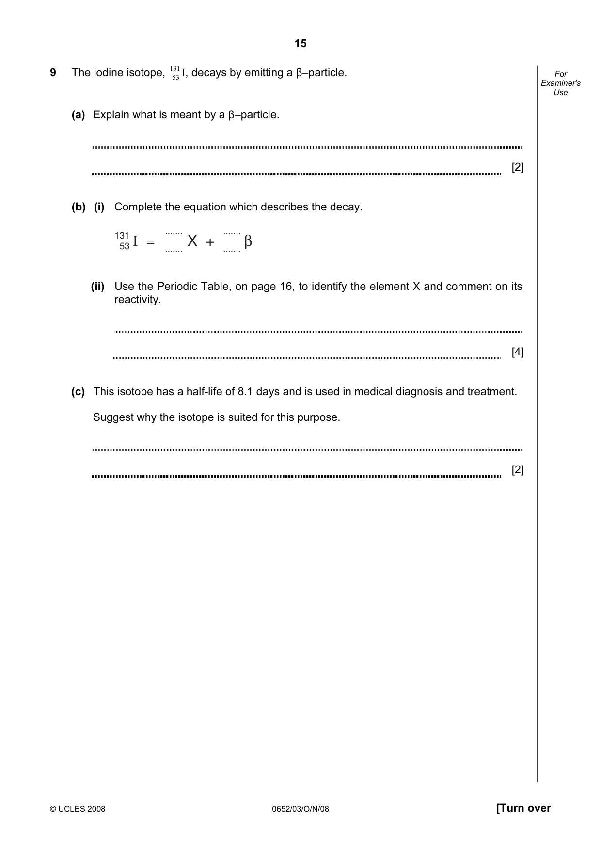 Cambridge IGCSE Physical Science 0652 2008 Oct/Nov Paper 3 · Variant 0 question paper, page 15 of 16