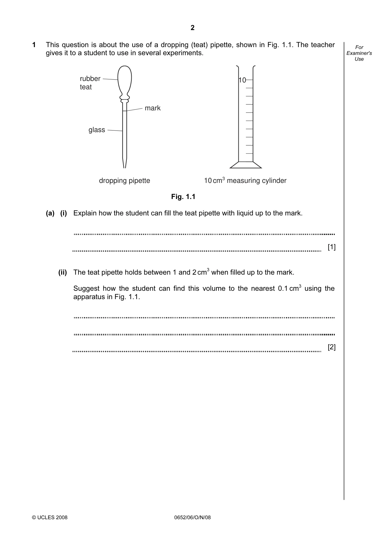 Cambridge IGCSE Physical Science 0652 2008 Oct/Nov Paper 6 · Variant 0 question paper, page 2 of 20