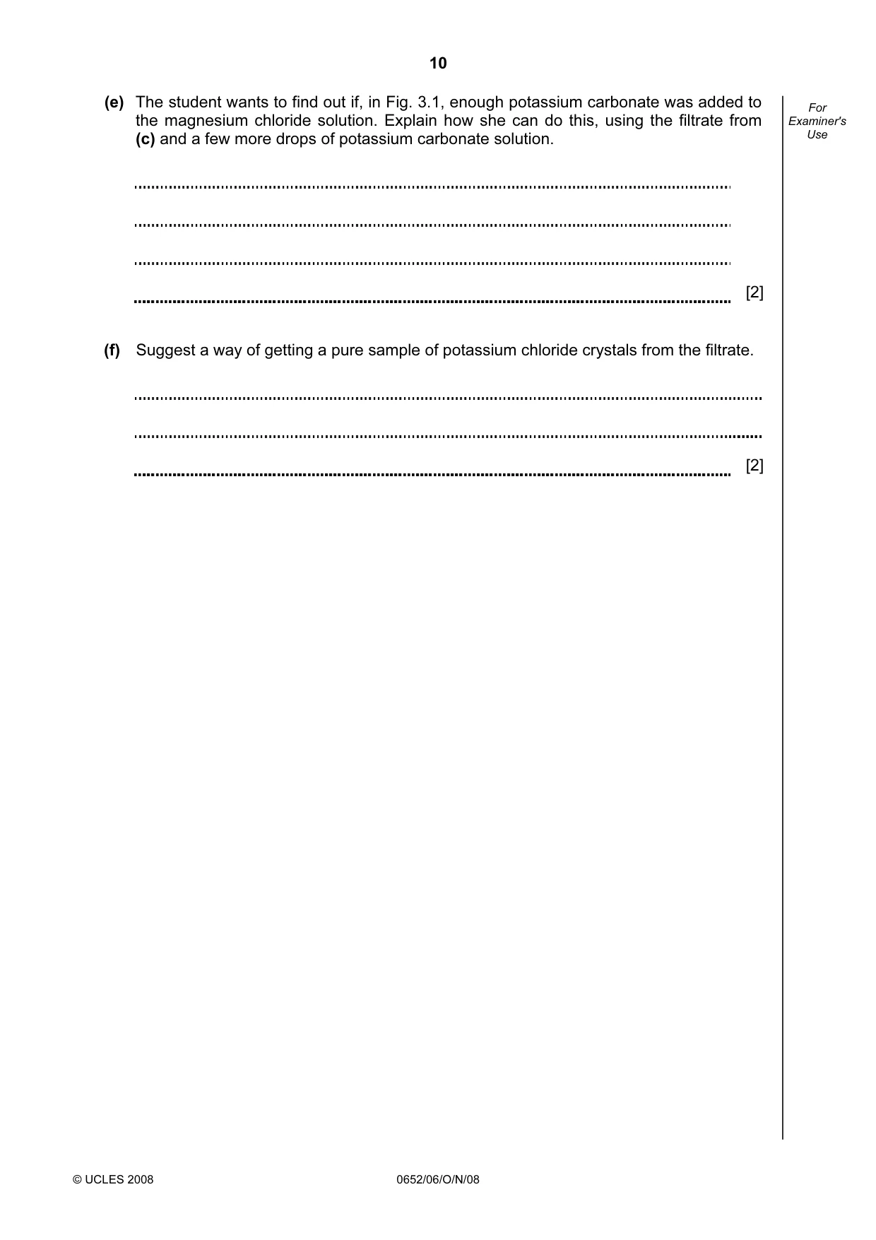 Cambridge IGCSE Physical Science 0652 2008 Oct/Nov Paper 6 · Variant 0 question paper, page 10 of 20