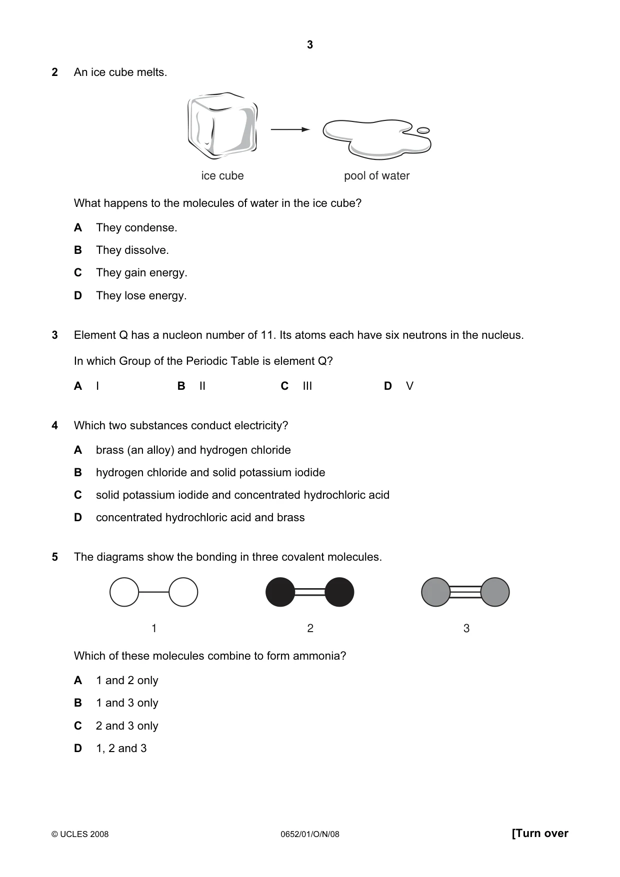 Cambridge IGCSE Physical Science 0652 2008 Oct/Nov Paper 1 · Variant 1 question paper, page 3 of 20