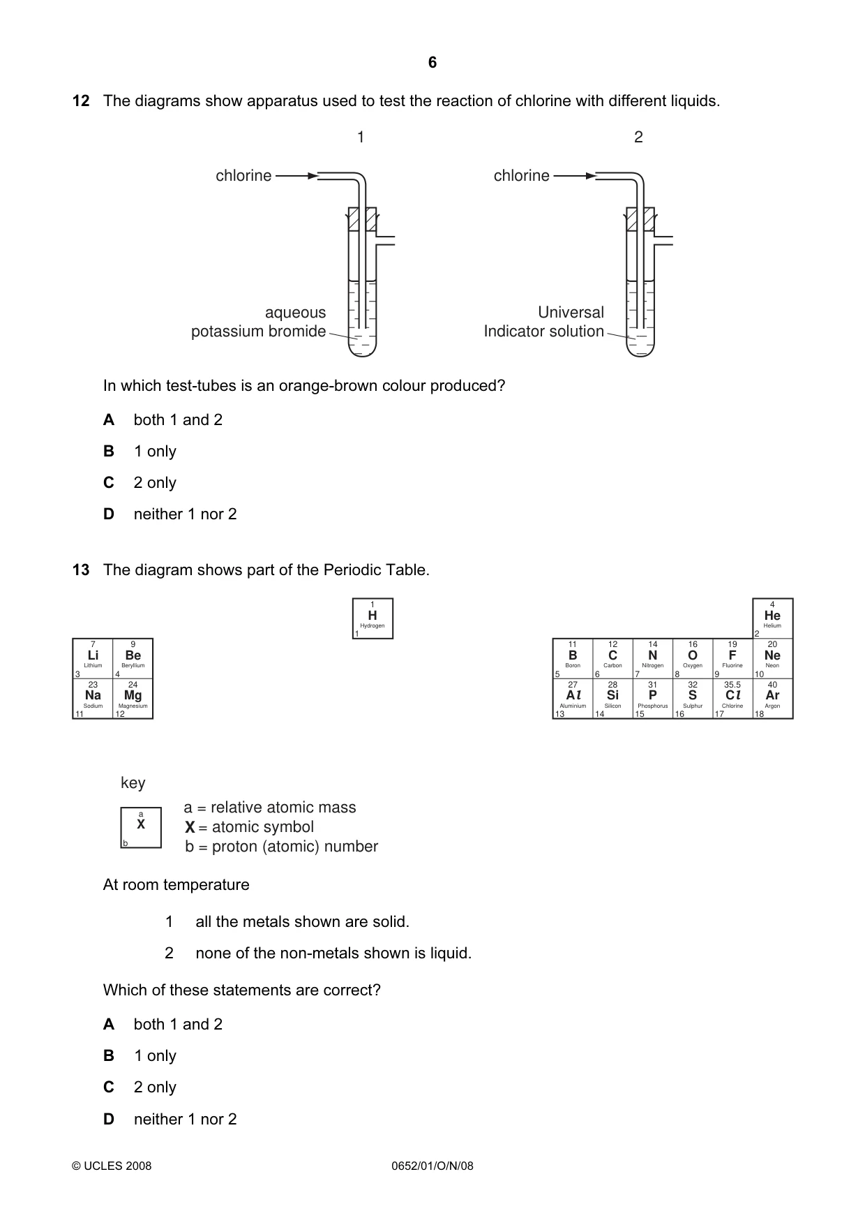 Cambridge IGCSE Physical Science 0652 2008 Oct/Nov Paper 1 · Variant 1 question paper, page 6 of 20