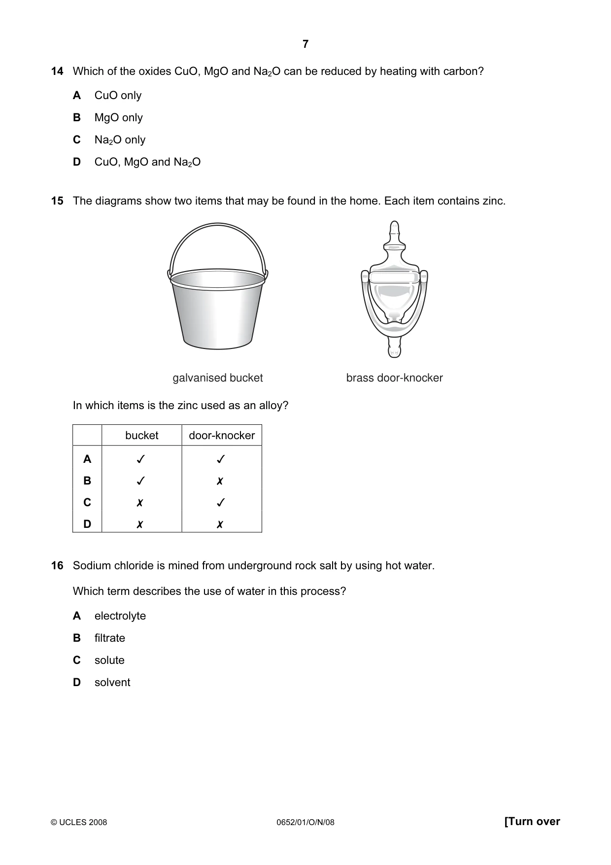 Cambridge IGCSE Physical Science 0652 2008 Oct/Nov Paper 1 · Variant 1 question paper, page 7 of 20
