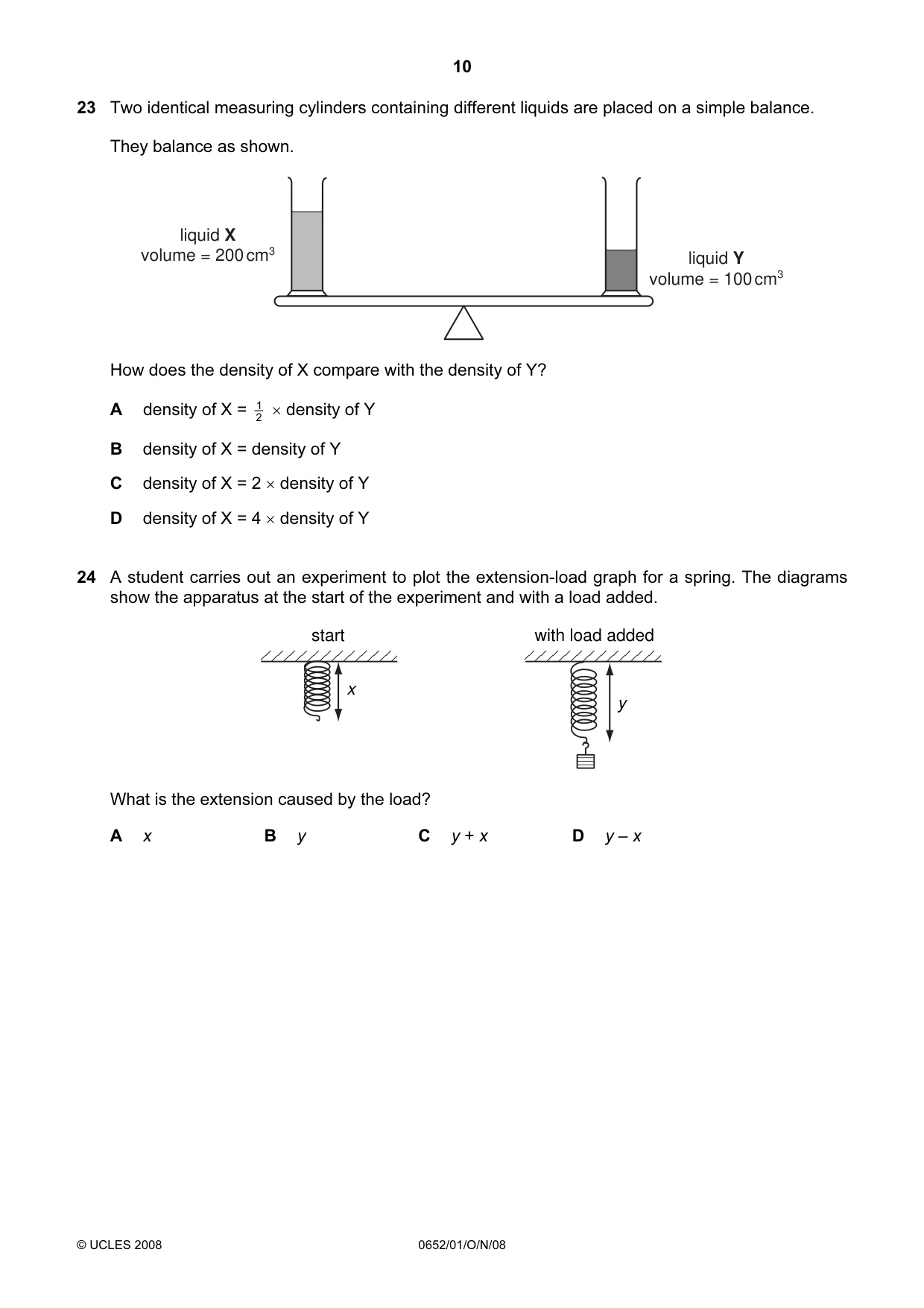 Cambridge IGCSE Physical Science 0652 2008 Oct/Nov Paper 1 · Variant 1 question paper, page 10 of 20