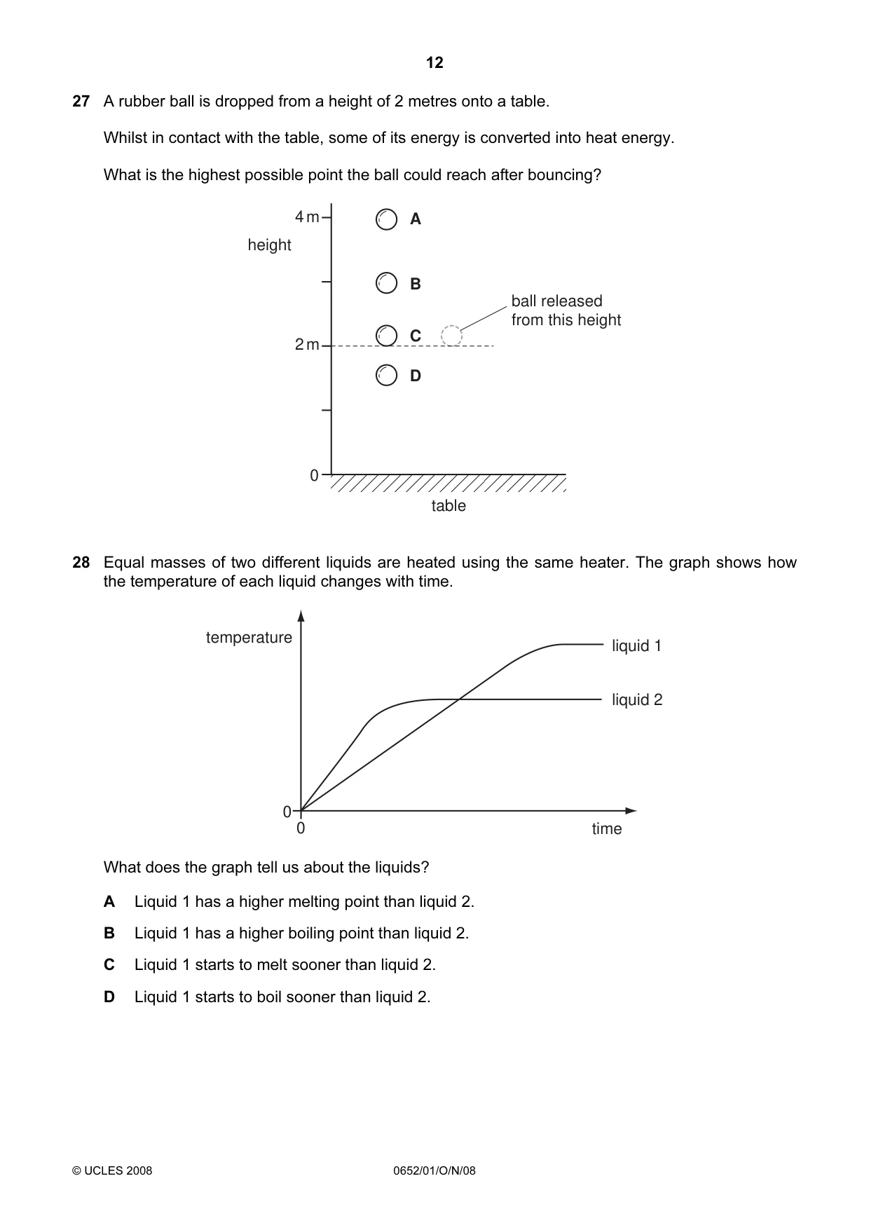 Cambridge IGCSE Physical Science 0652 2008 Oct/Nov Paper 1 · Variant 1 question paper, page 12 of 20