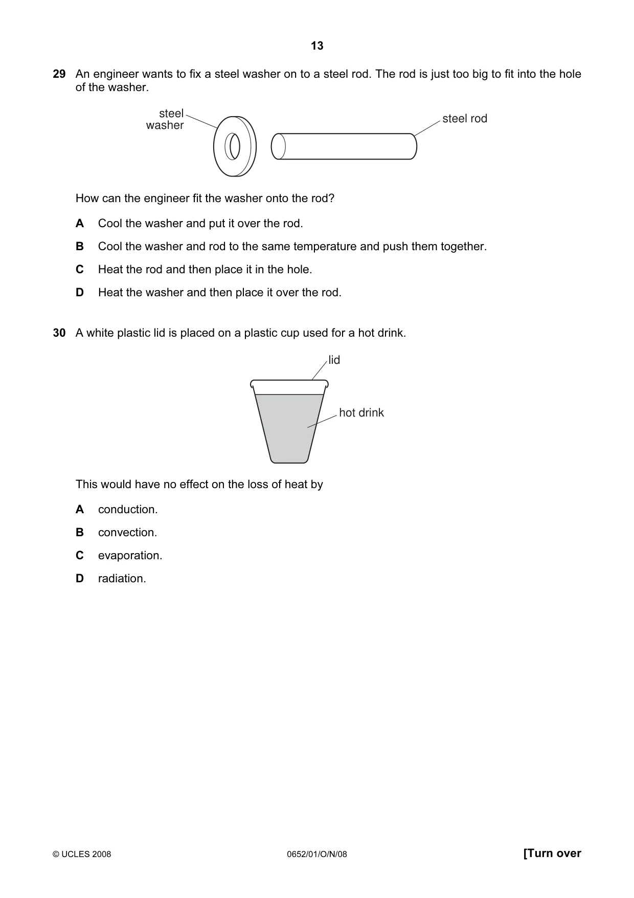 Cambridge IGCSE Physical Science 0652 2008 Oct/Nov Paper 1 · Variant 1 question paper, page 13 of 20