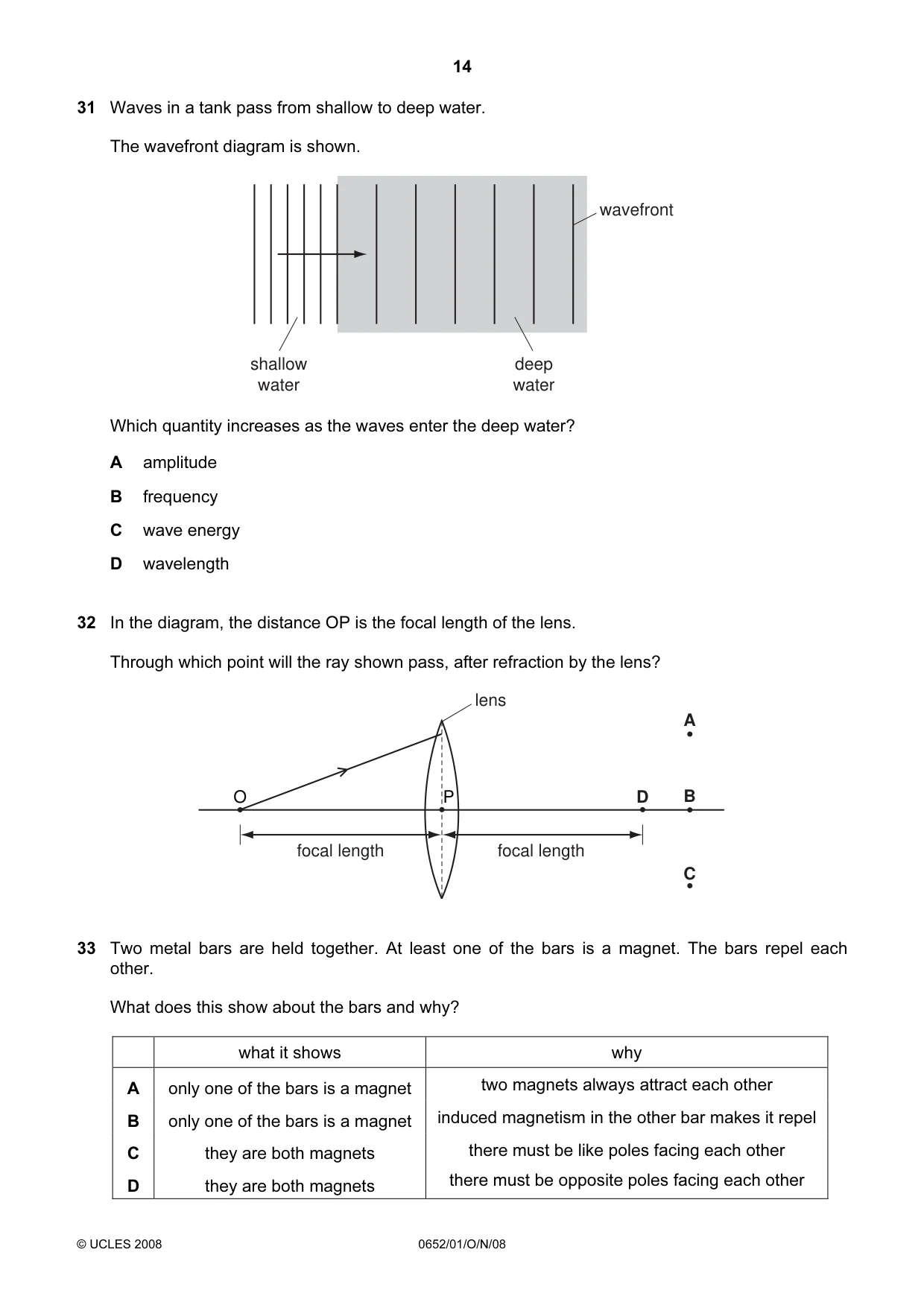 Cambridge IGCSE Physical Science 0652 2008 Oct/Nov Paper 1 · Variant 1 question paper, page 14 of 20