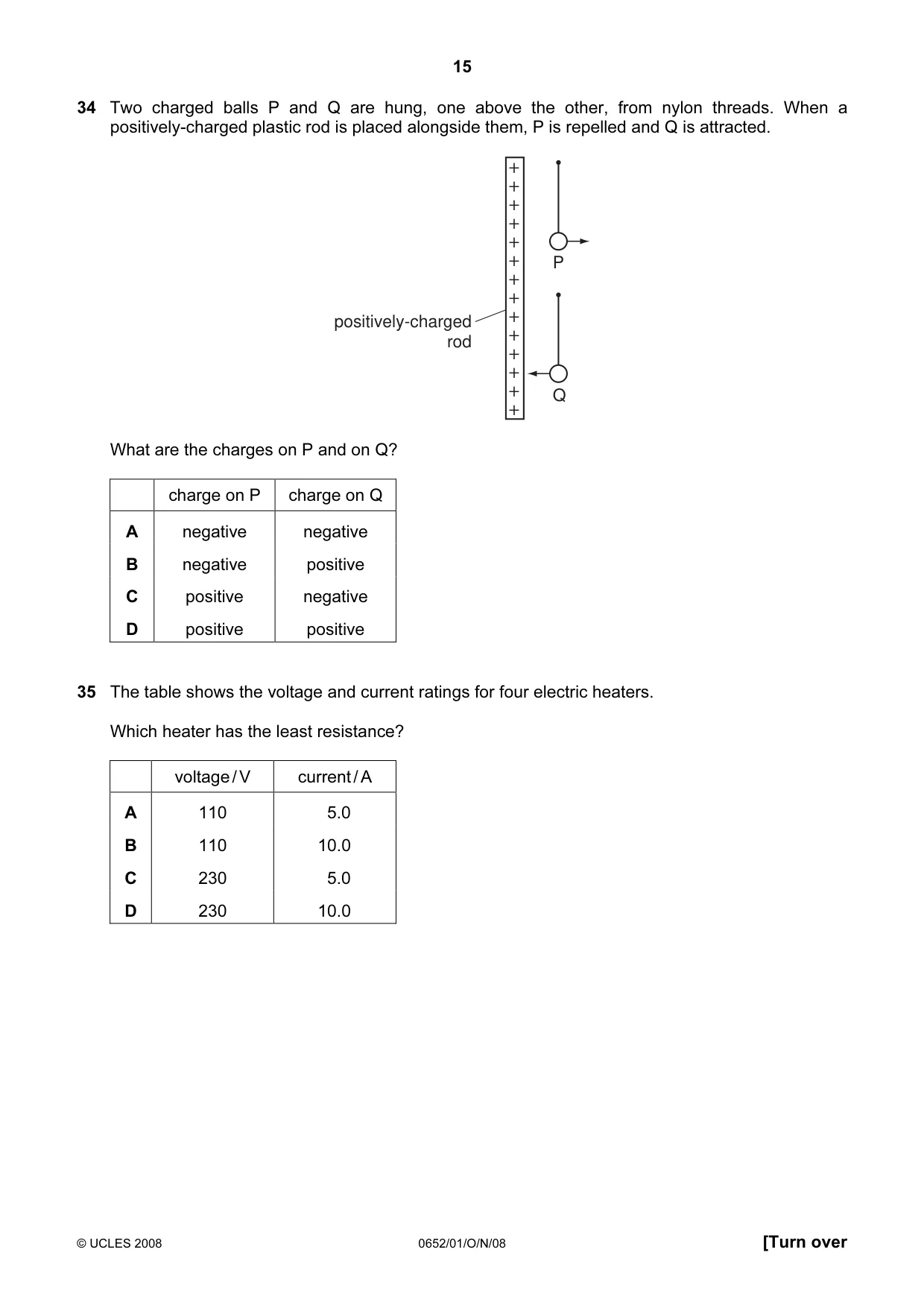 Cambridge IGCSE Physical Science 0652 2008 Oct/Nov Paper 1 · Variant 1 question paper, page 15 of 20