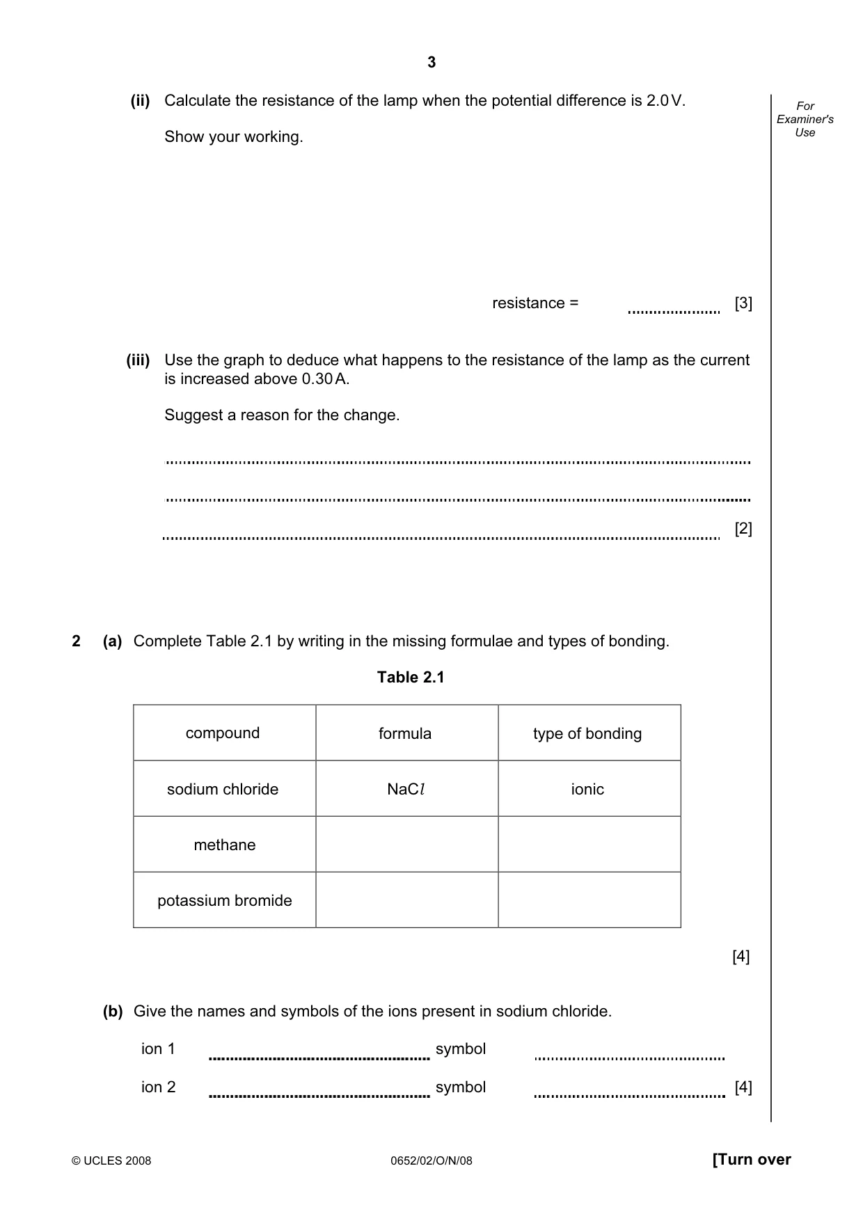 Cambridge IGCSE Physical Science 0652 2008 Oct/Nov Paper 2 · Variant 1 question paper, page 3 of 16