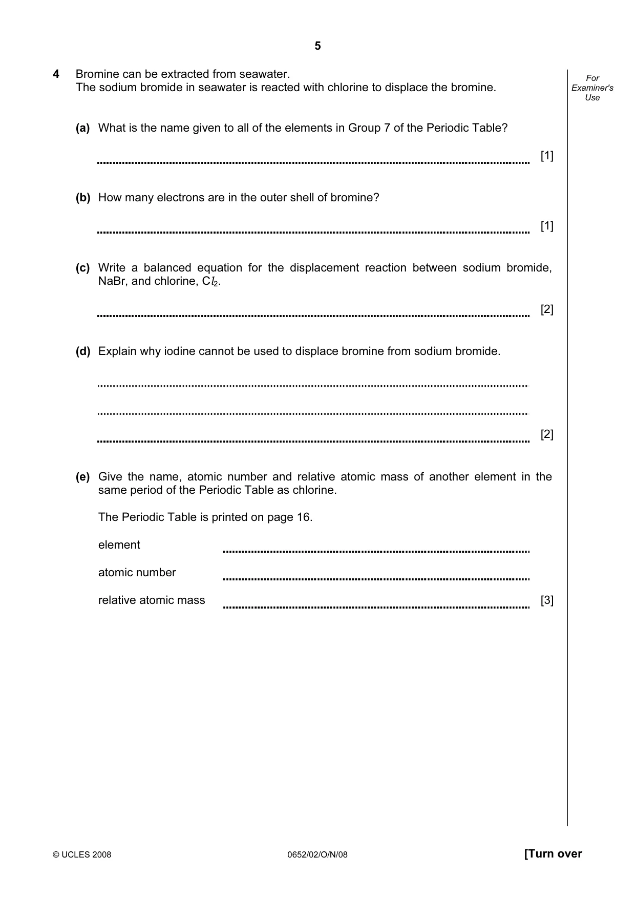 Cambridge IGCSE Physical Science 0652 2008 Oct/Nov Paper 2 · Variant 1 question paper, page 5 of 16
