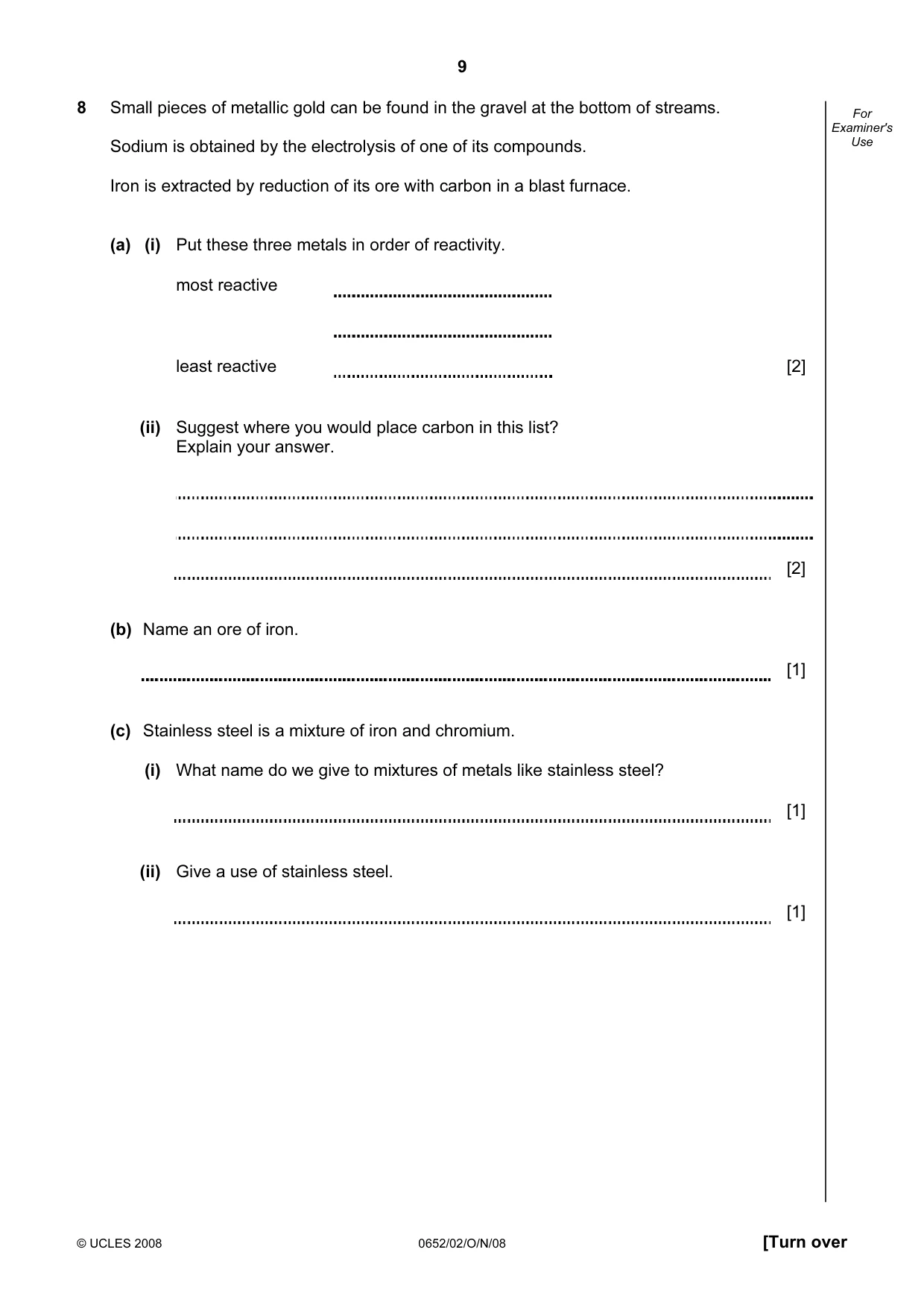 Cambridge IGCSE Physical Science 0652 2008 Oct/Nov Paper 2 · Variant 1 question paper, page 9 of 16