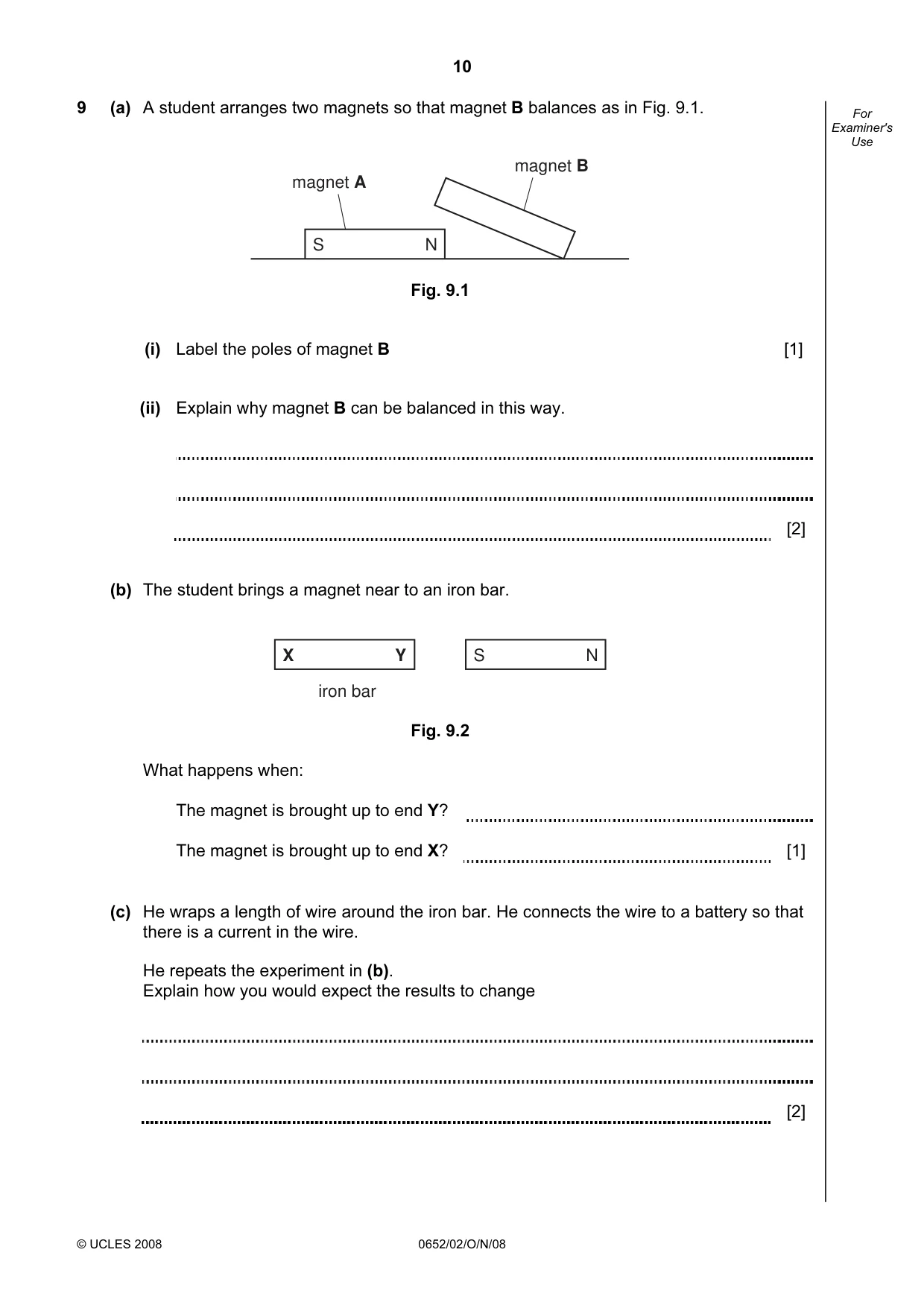 Cambridge IGCSE Physical Science 0652 2008 Oct/Nov Paper 2 · Variant 1 question paper, page 10 of 16