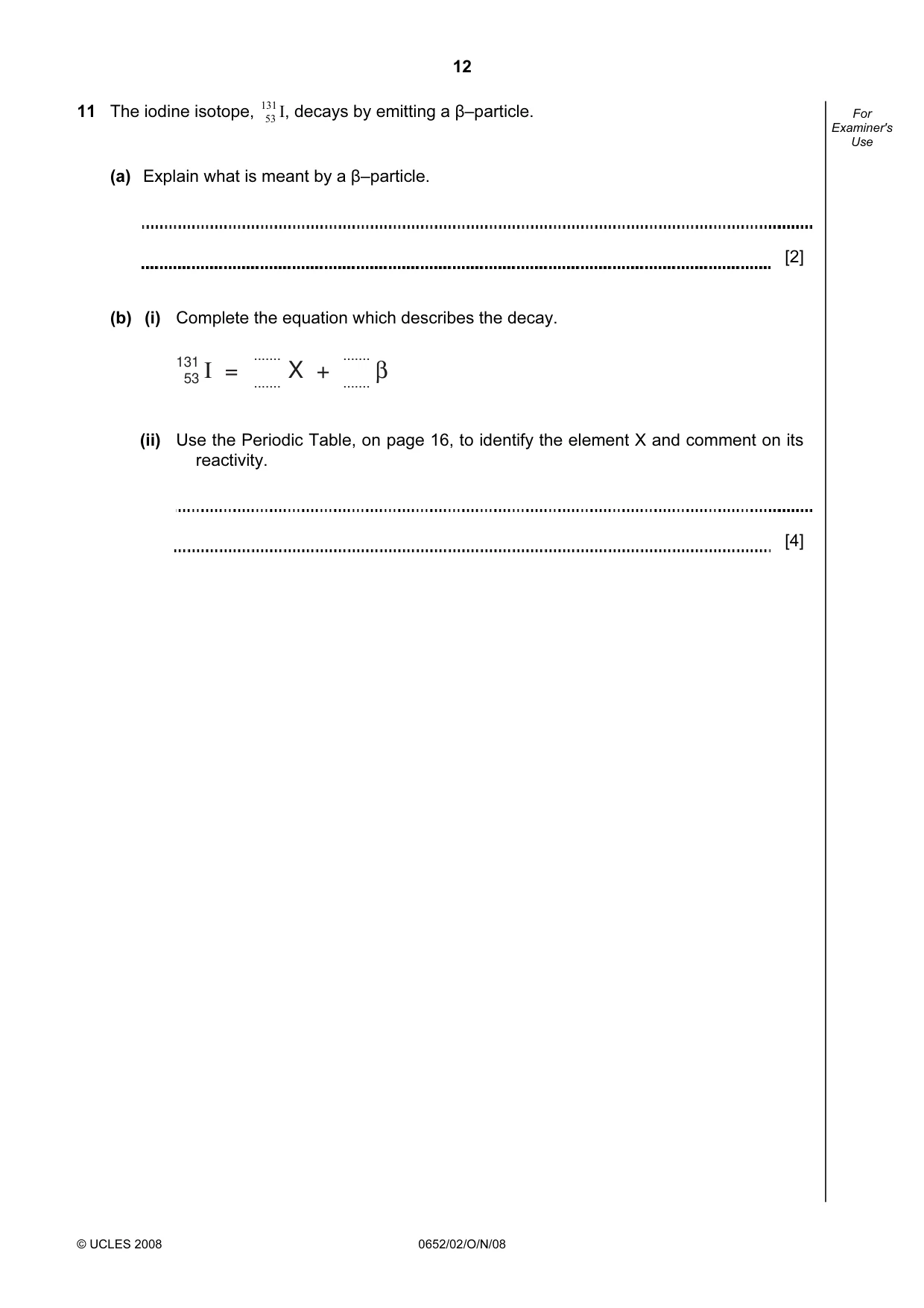 Cambridge IGCSE Physical Science 0652 2008 Oct/Nov Paper 2 · Variant 1 question paper, page 12 of 16