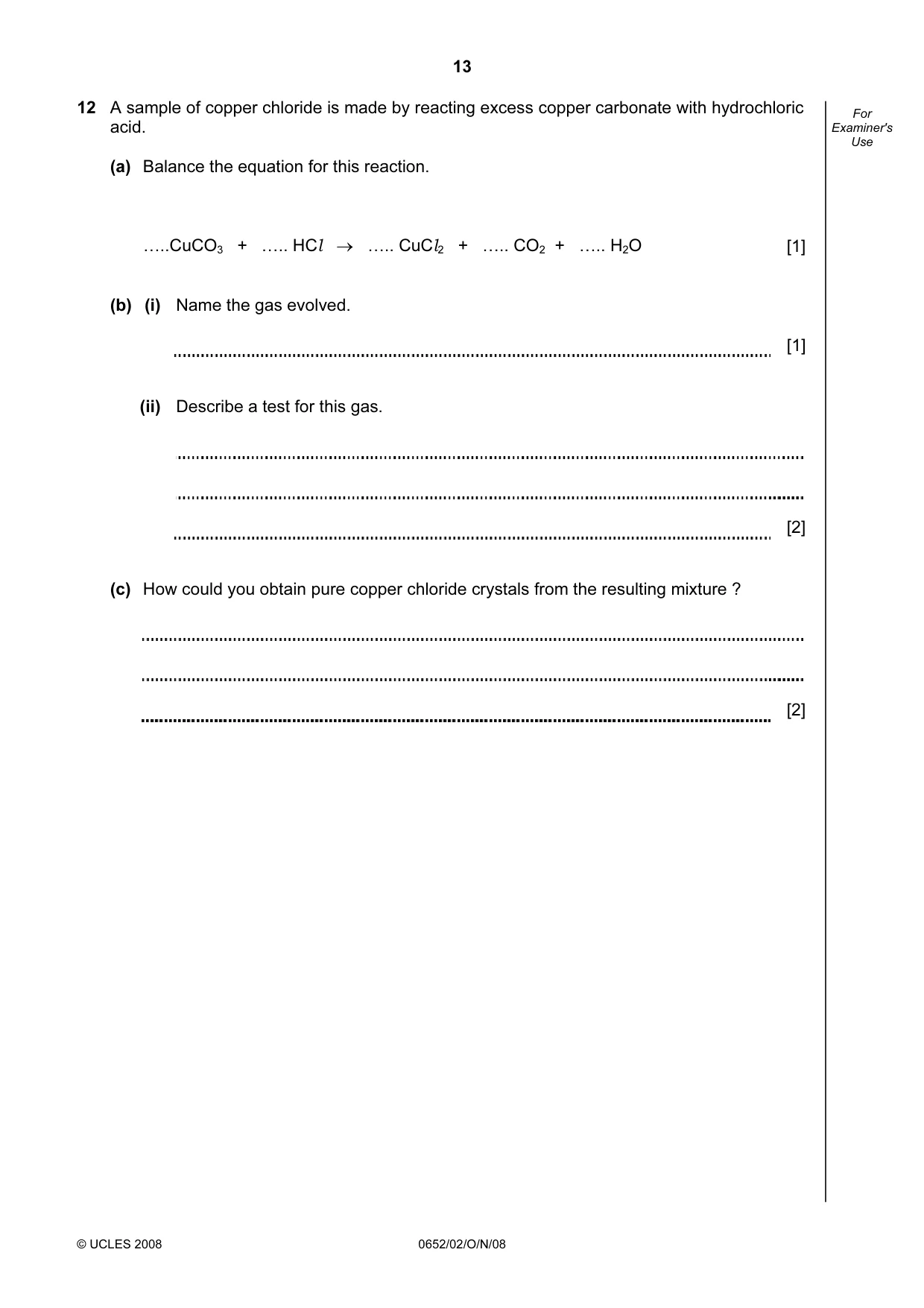 Cambridge IGCSE Physical Science 0652 2008 Oct/Nov Paper 2 · Variant 1 question paper, page 13 of 16