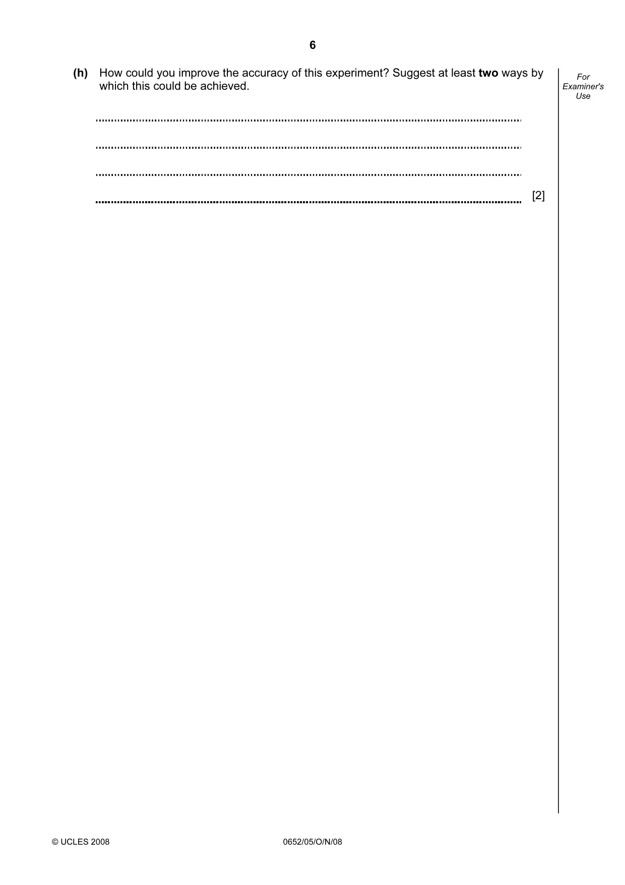 Cambridge IGCSE Physical Science 0652 2008 Oct/Nov Paper 5 · Variant 1 question paper, page 6 of 12