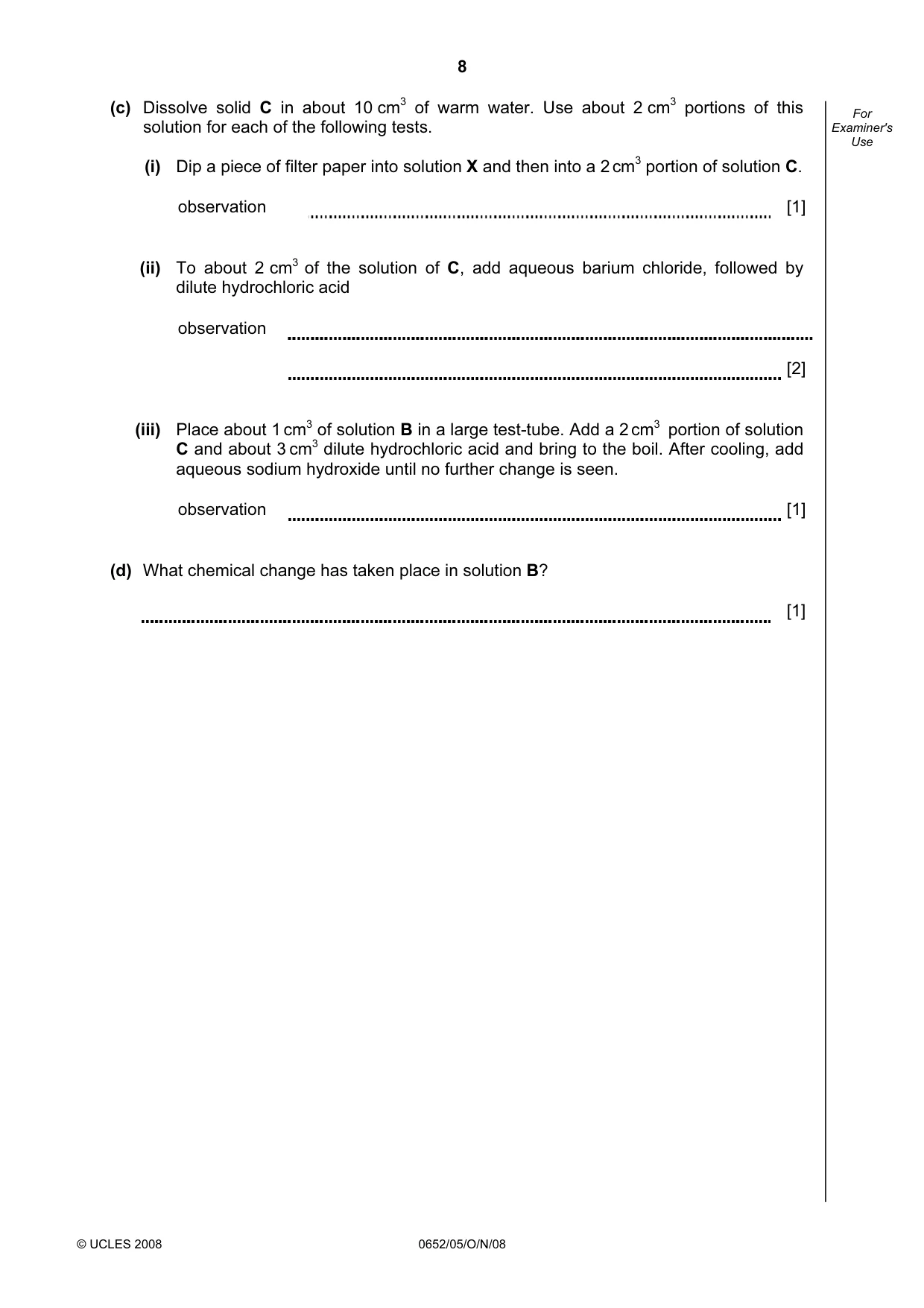 Cambridge IGCSE Physical Science 0652 2008 Oct/Nov Paper 5 · Variant 1 question paper, page 8 of 12