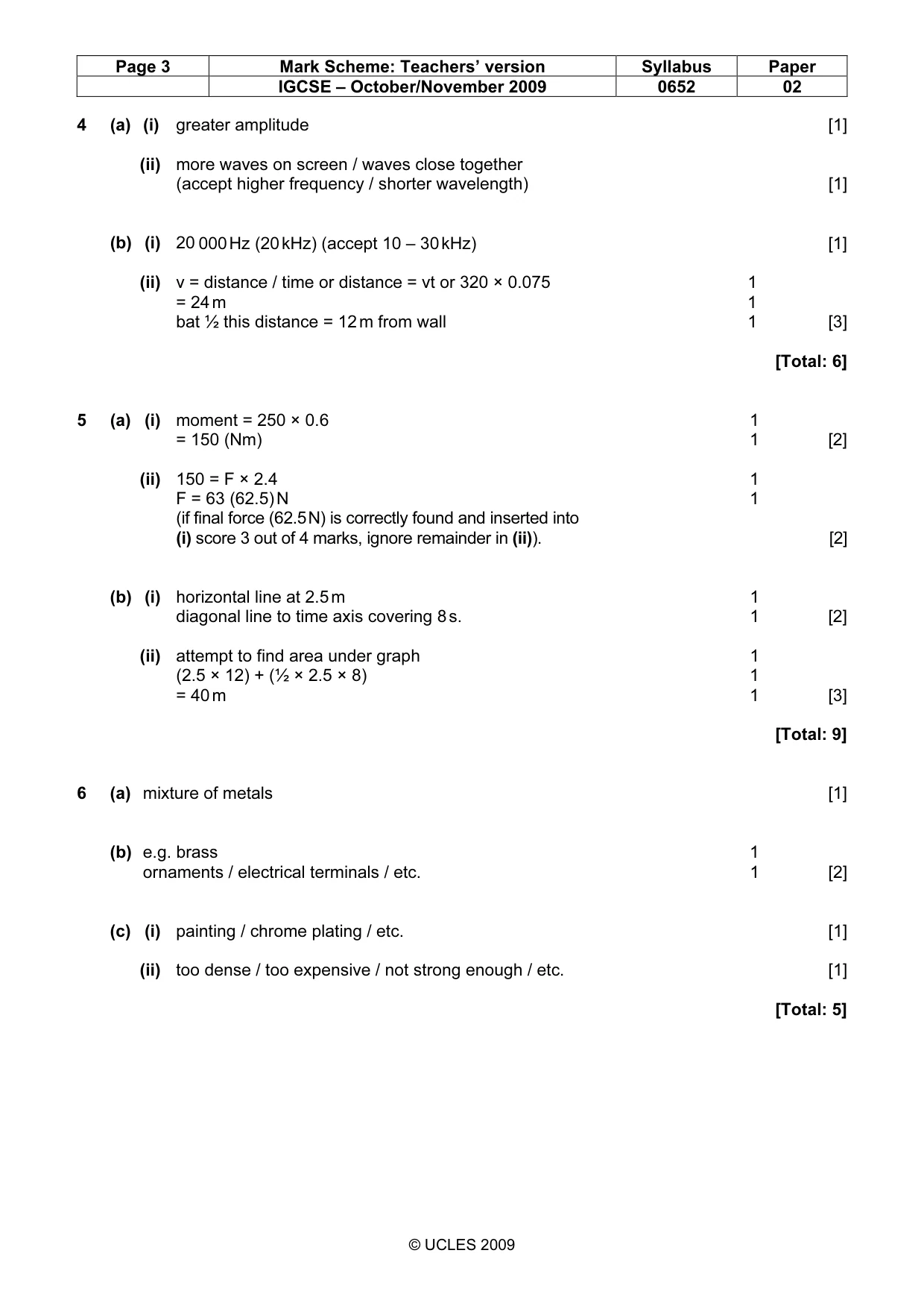 Mark scheme, page 3 of 6