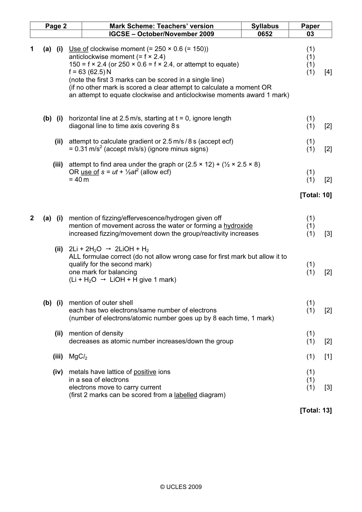 Mark scheme, page 2 of 5