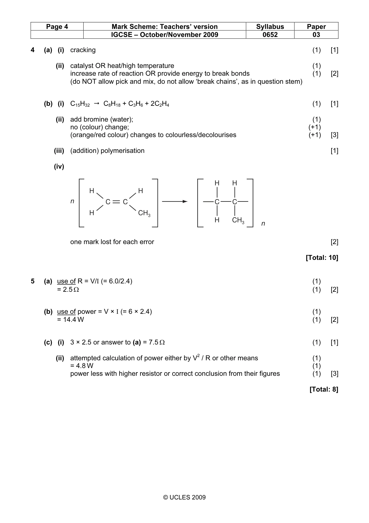 Mark scheme, page 4 of 5