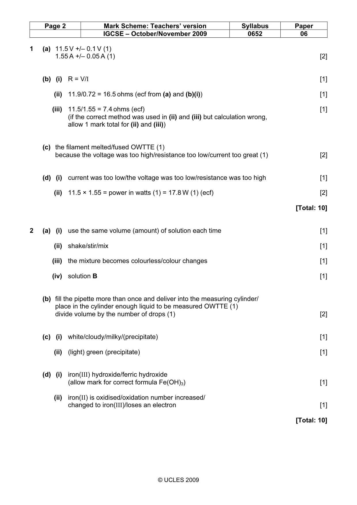 Mark scheme, page 2 of 4