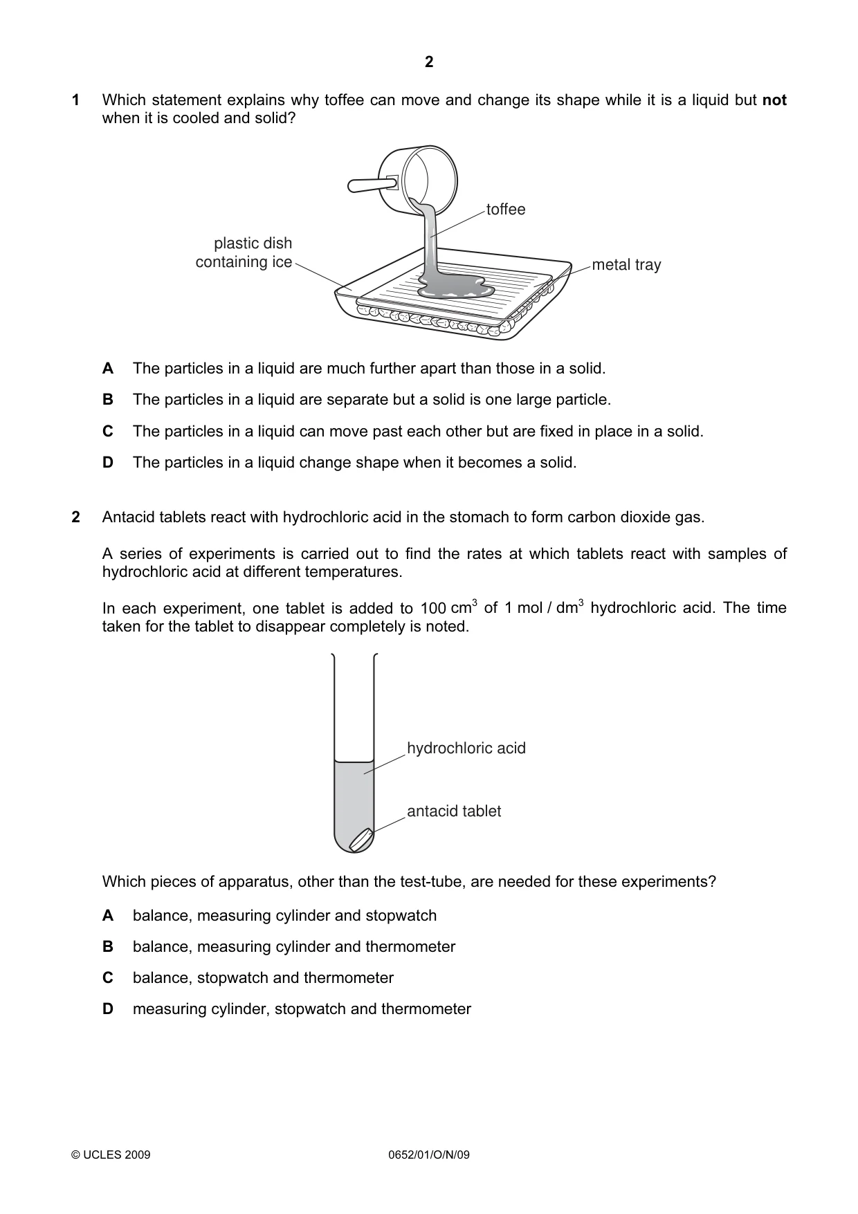 Cambridge IGCSE Physical Science 0652 2009 Oct/Nov Paper 1 · Variant 1 question paper, page 2 of 20