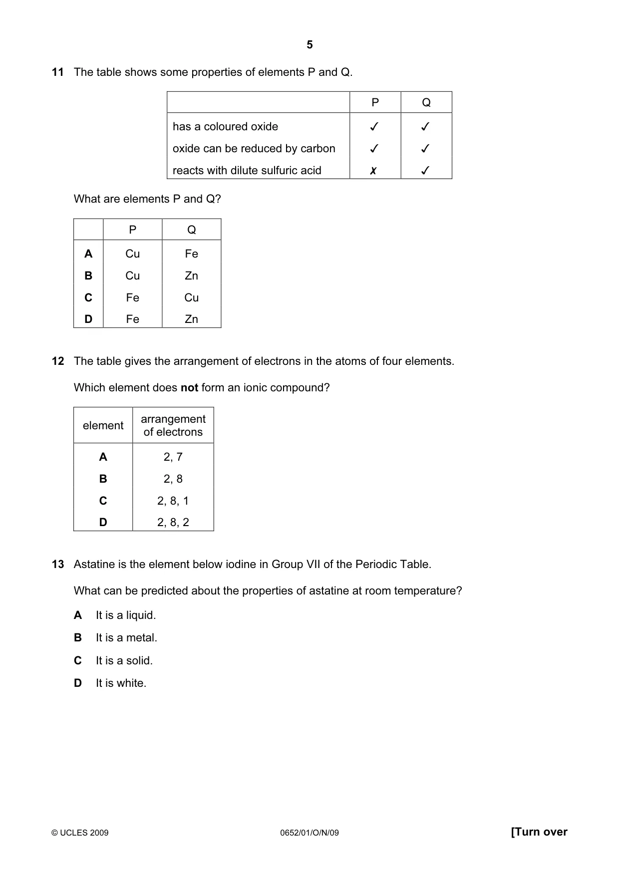 Cambridge IGCSE Physical Science 0652 2009 Oct/Nov Paper 1 · Variant 1 question paper, page 5 of 20