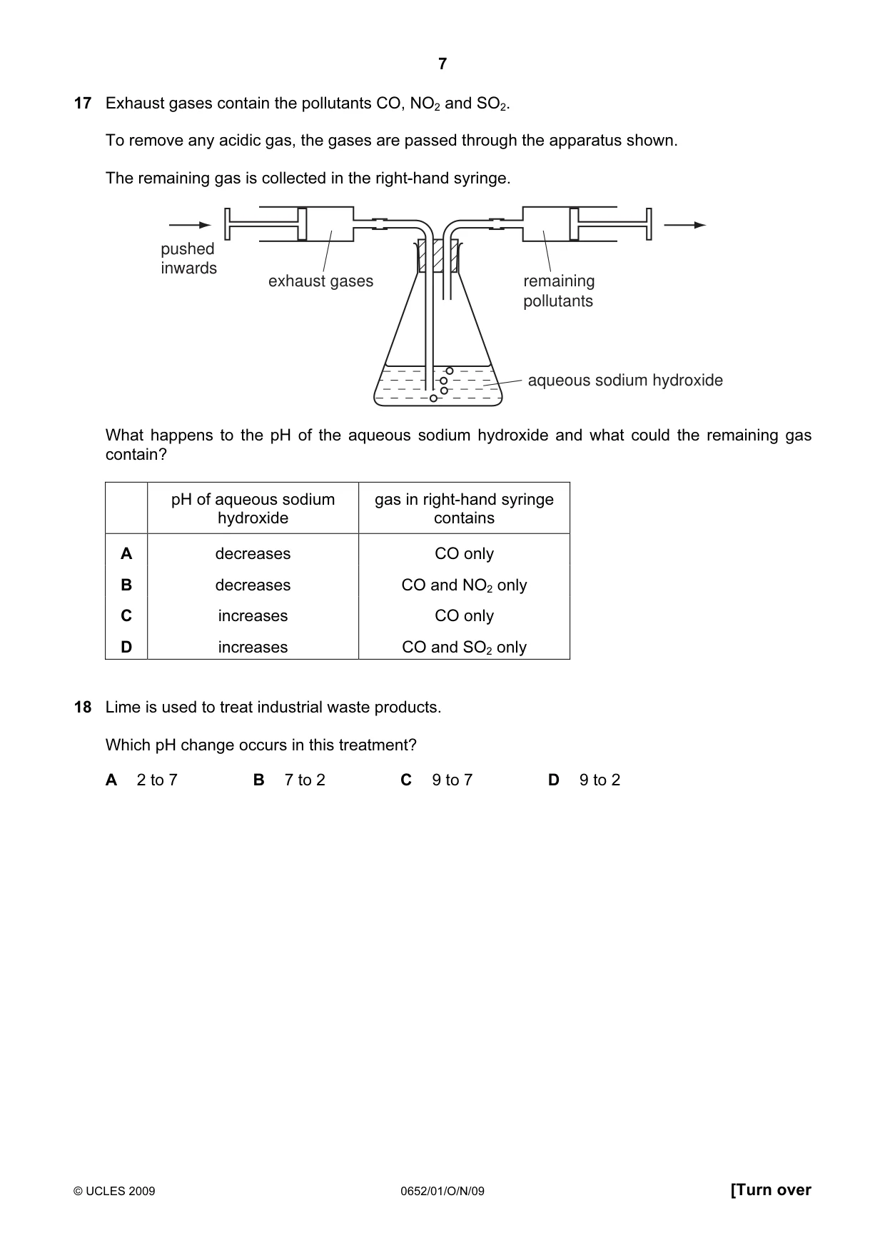 Cambridge IGCSE Physical Science 0652 2009 Oct/Nov Paper 1 · Variant 1 question paper, page 7 of 20