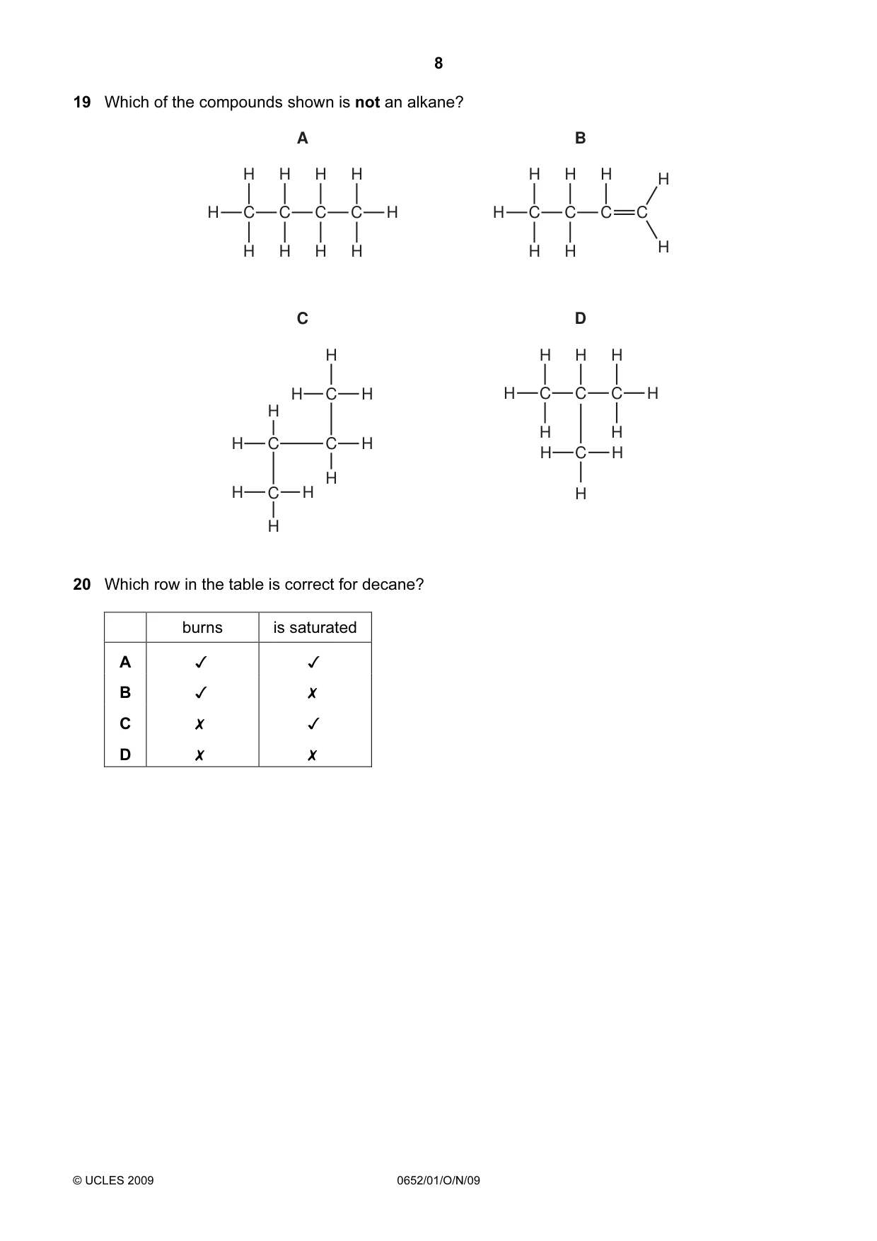 Cambridge IGCSE Physical Science 0652 2009 Oct/Nov Paper 1 · Variant 1 question paper, page 8 of 20