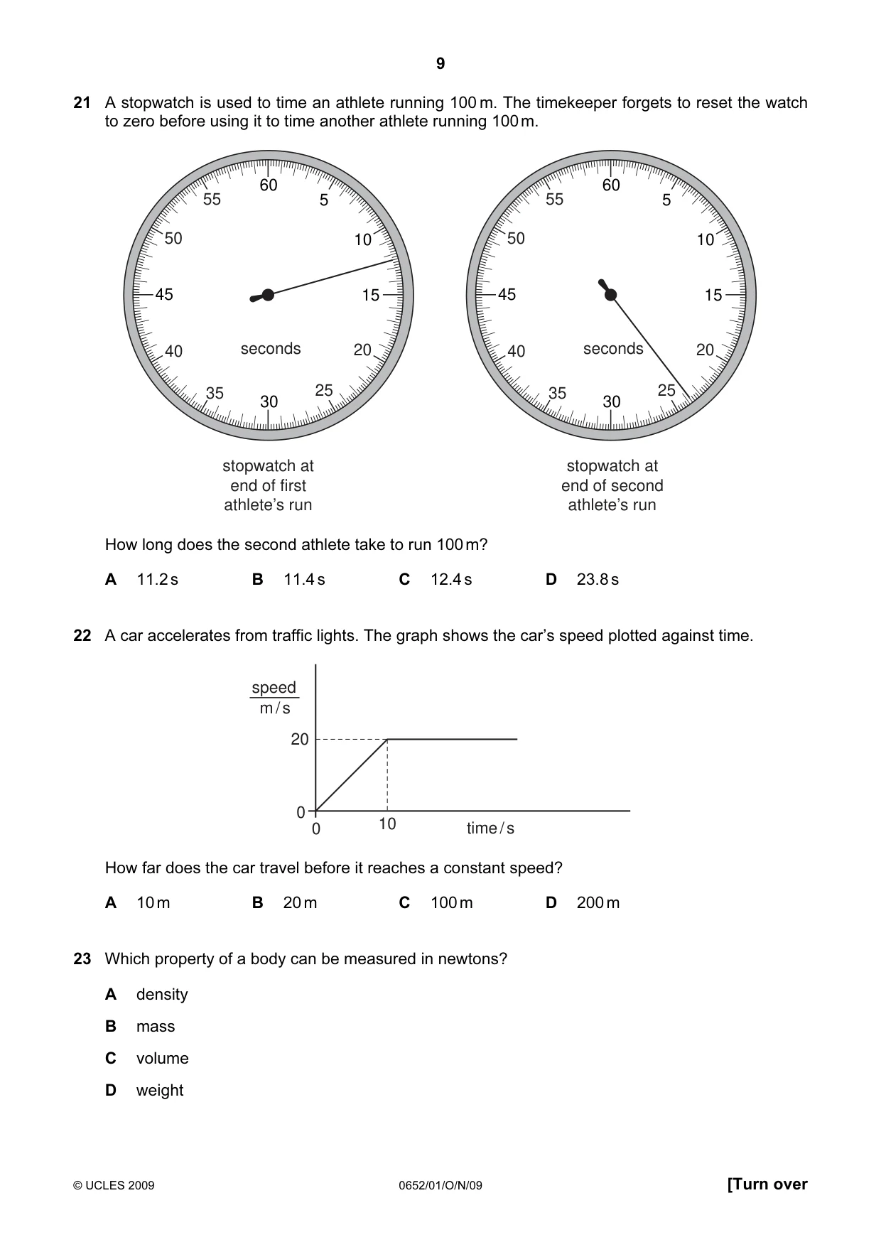 Cambridge IGCSE Physical Science 0652 2009 Oct/Nov Paper 1 · Variant 1 question paper, page 9 of 20