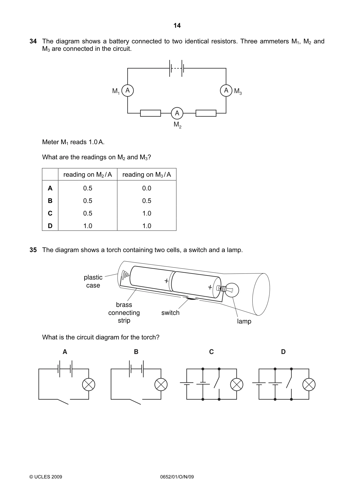 Cambridge IGCSE Physical Science 0652 2009 Oct/Nov Paper 1 · Variant 1 question paper, page 14 of 20