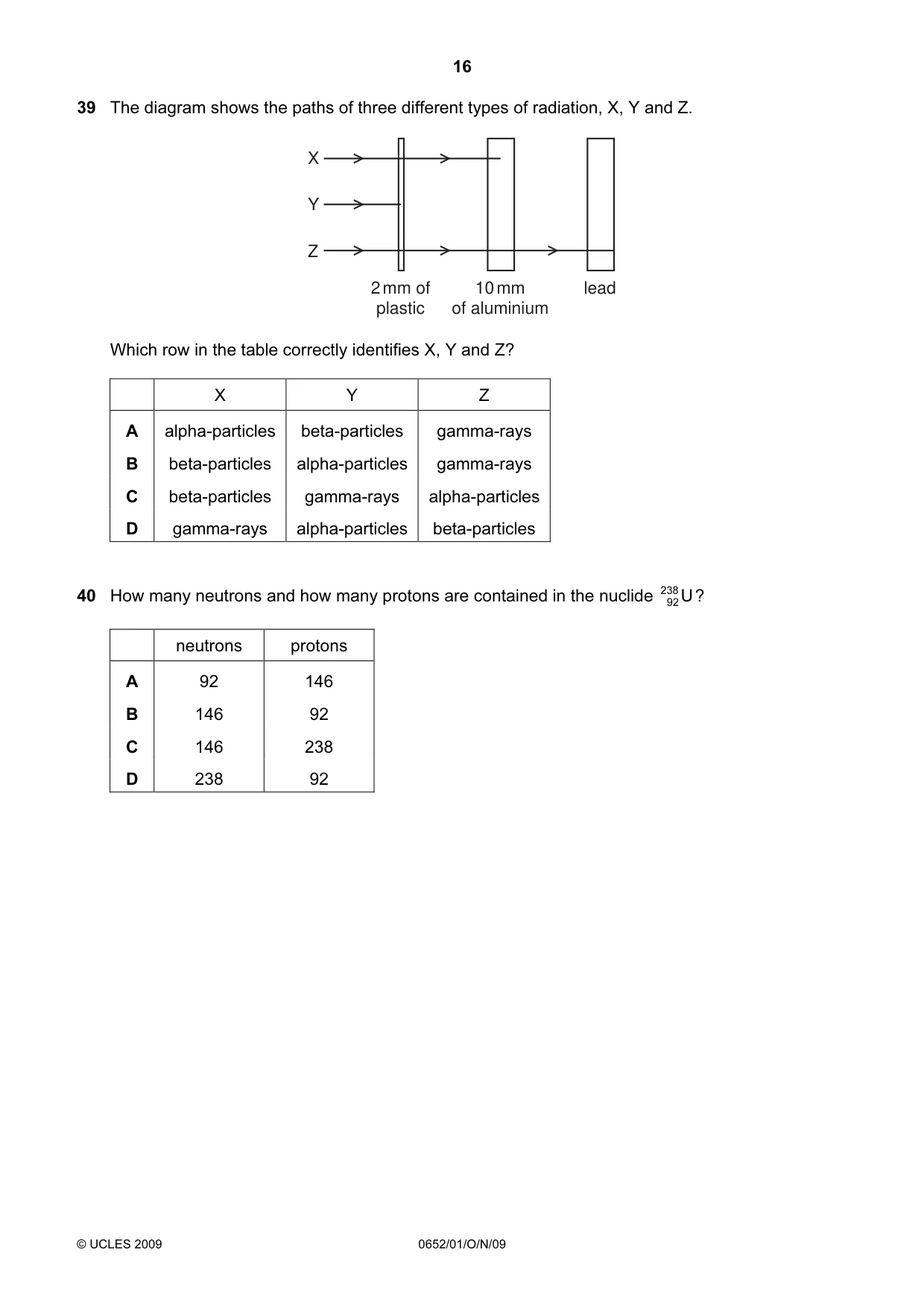Cambridge IGCSE Physical Science 0652 2009 Oct/Nov Paper 1 · Variant 1 question paper, page 16 of 20