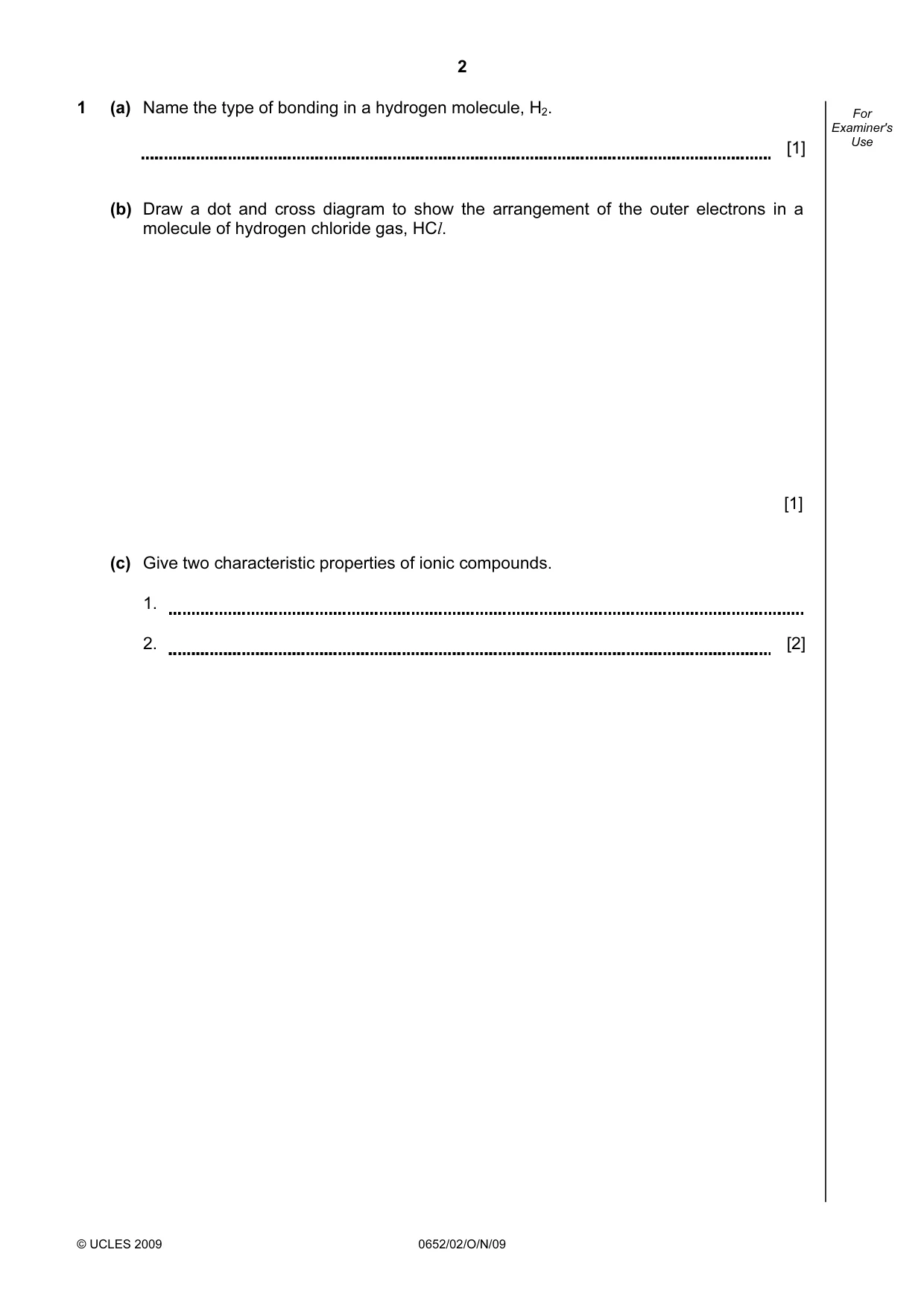 Cambridge IGCSE Physical Science 0652 2009 Oct/Nov Paper 2 · Variant 1 question paper, page 2 of 16