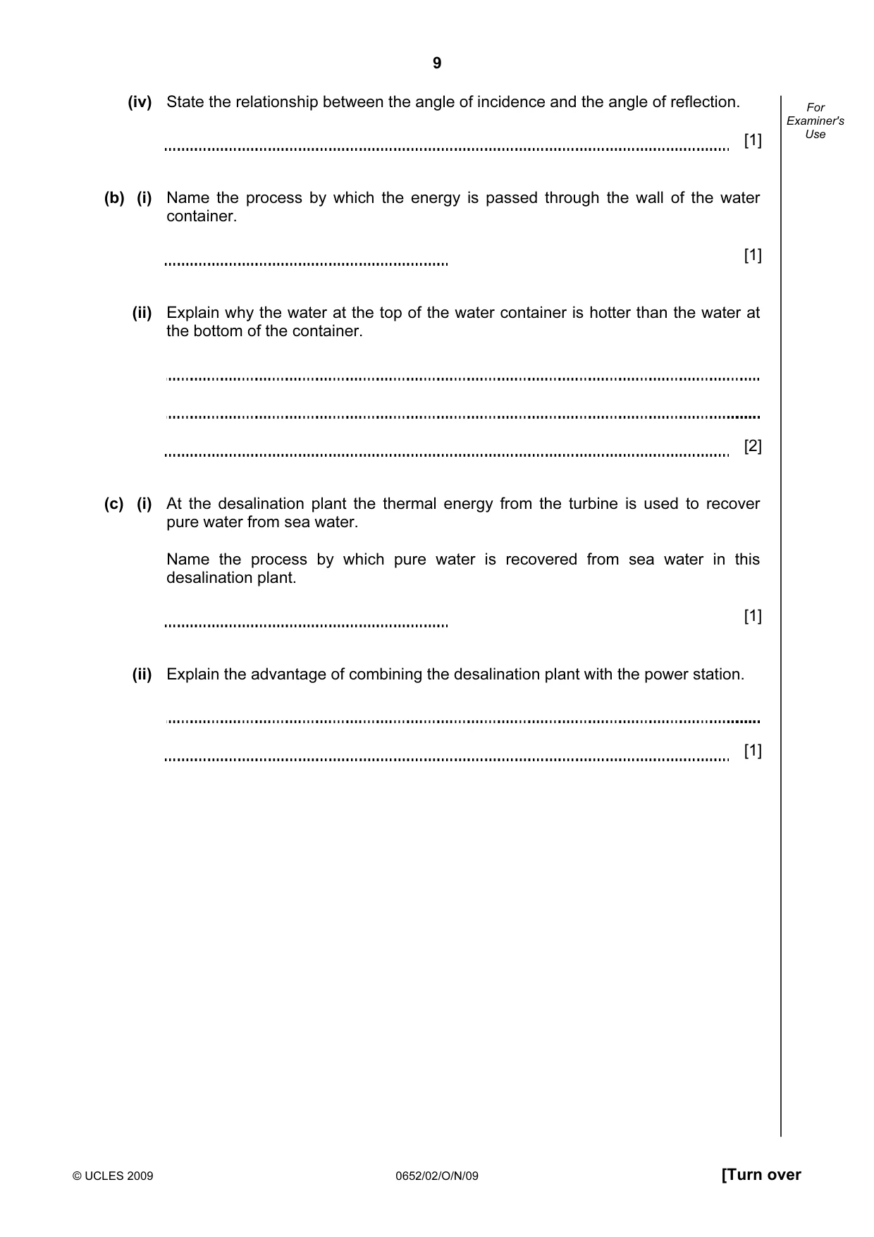 Cambridge IGCSE Physical Science 0652 2009 Oct/Nov Paper 2 · Variant 1 question paper, page 9 of 16