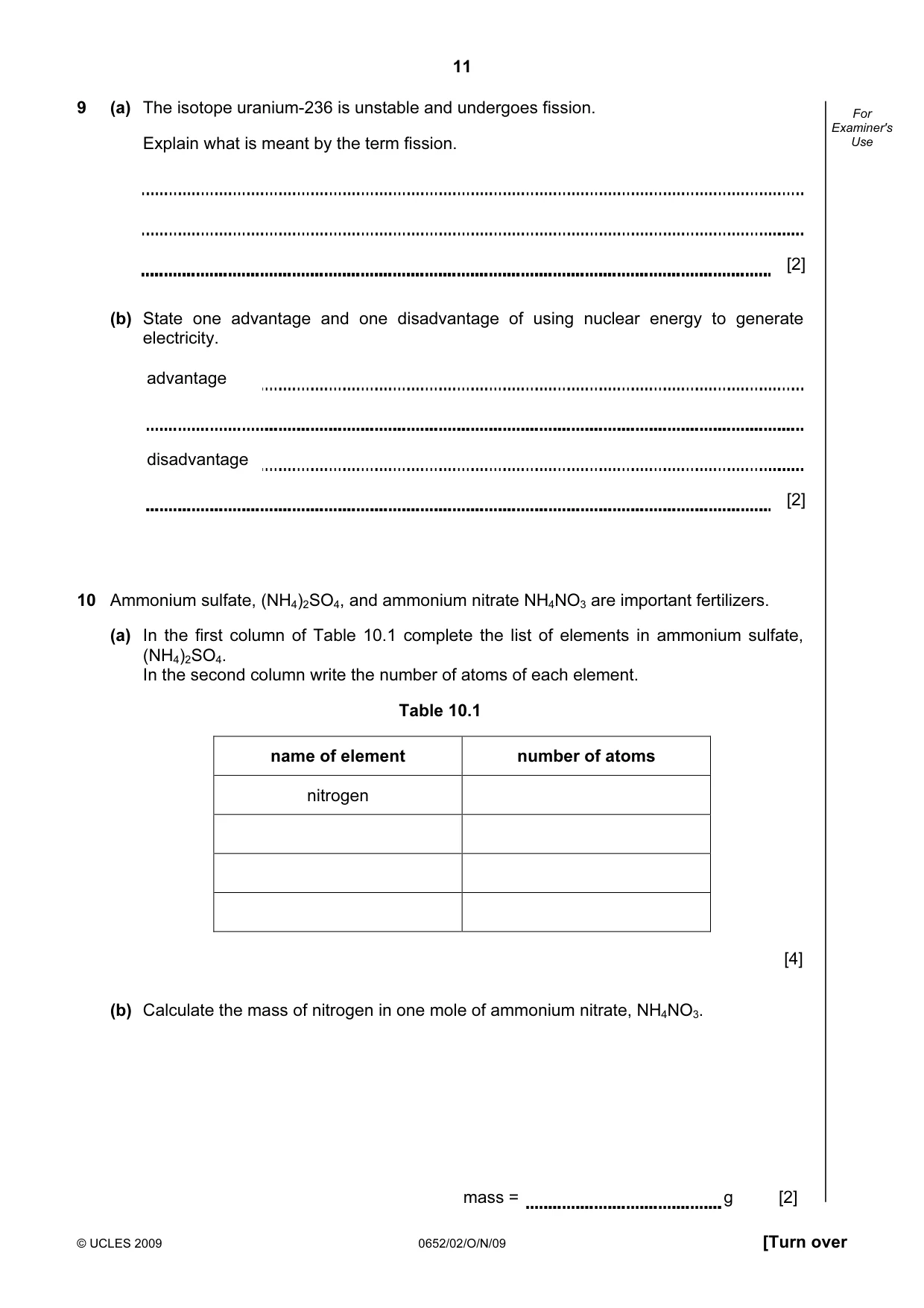 Cambridge IGCSE Physical Science 0652 2009 Oct/Nov Paper 2 · Variant 1 question paper, page 11 of 16