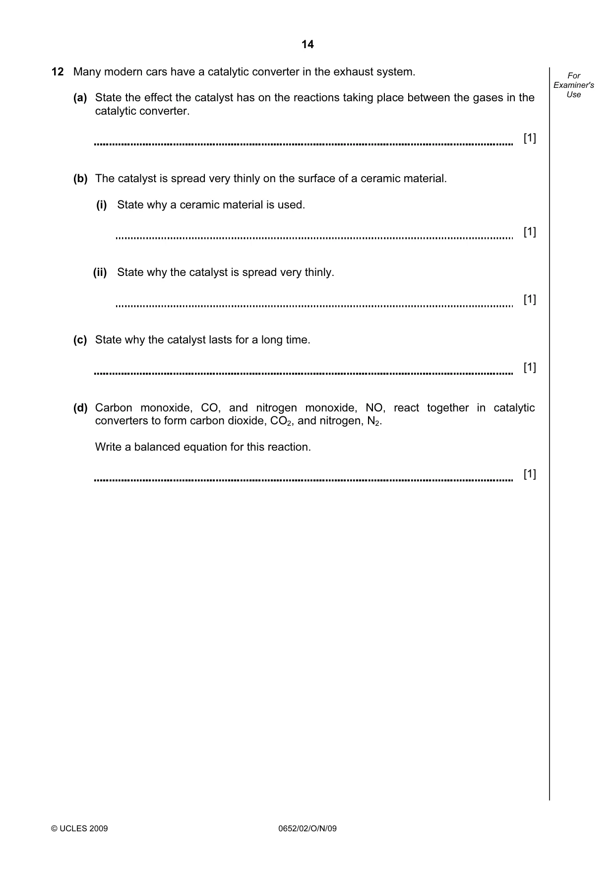 Cambridge IGCSE Physical Science 0652 2009 Oct/Nov Paper 2 · Variant 1 question paper, page 14 of 16
