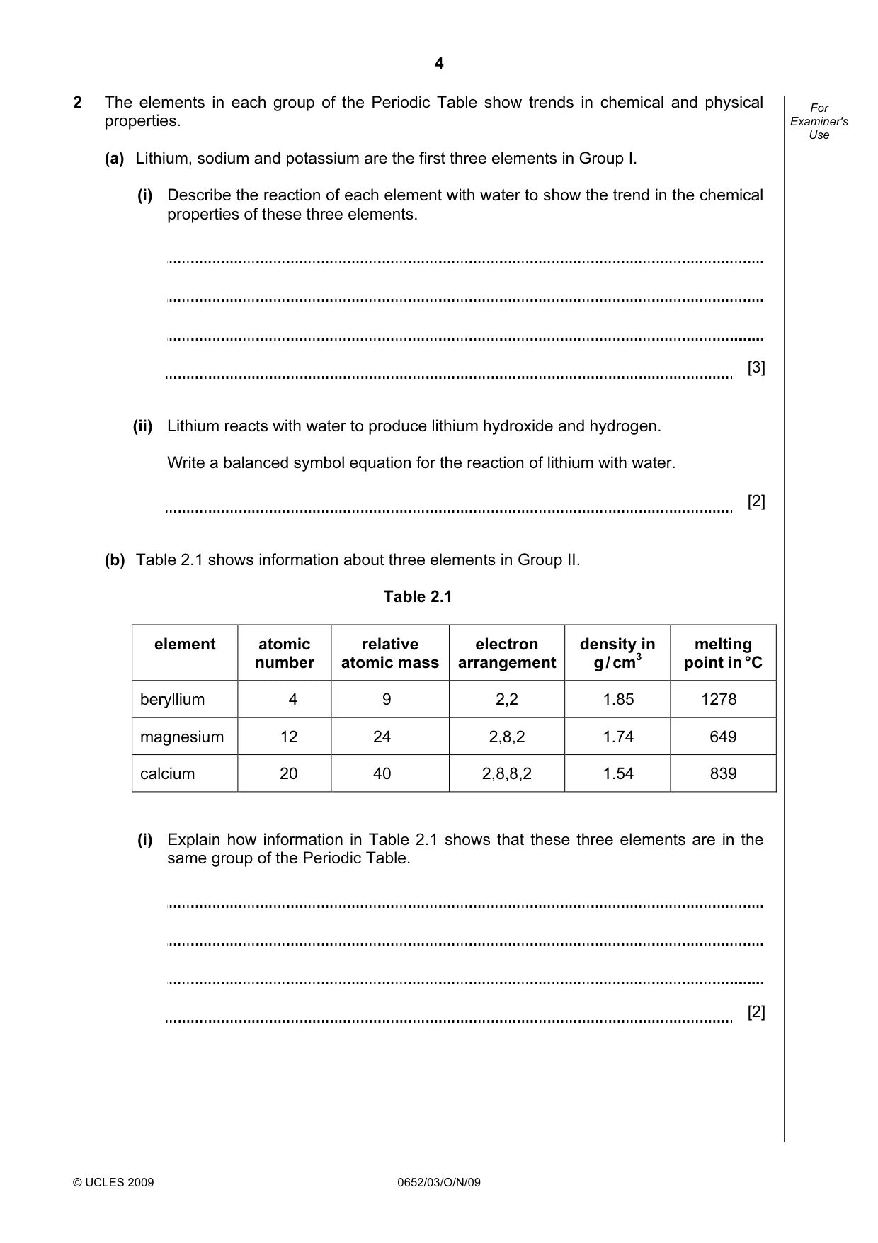 Cambridge IGCSE Physical Science 0652 2009 Oct/Nov Paper 3 · Variant 1 question paper, page 4 of 16