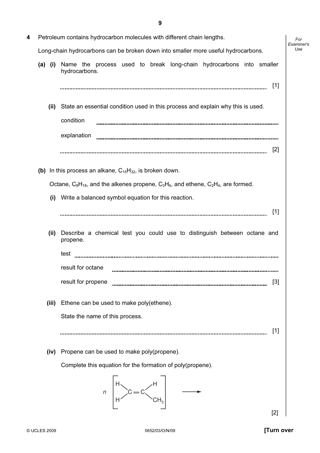 Cambridge IGCSE Physical Science 0652 2009 Oct/Nov Paper 3 · Variant 1 question paper, page 9 of 16