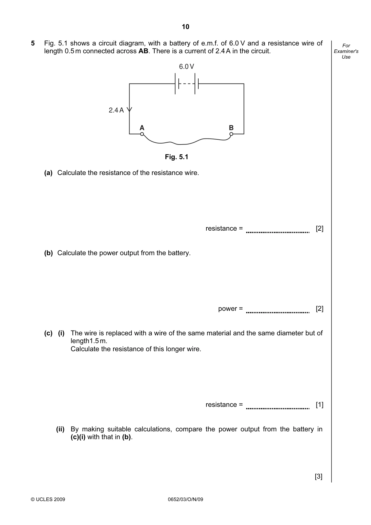 Cambridge IGCSE Physical Science 0652 2009 Oct/Nov Paper 3 · Variant 1 question paper, page 10 of 16