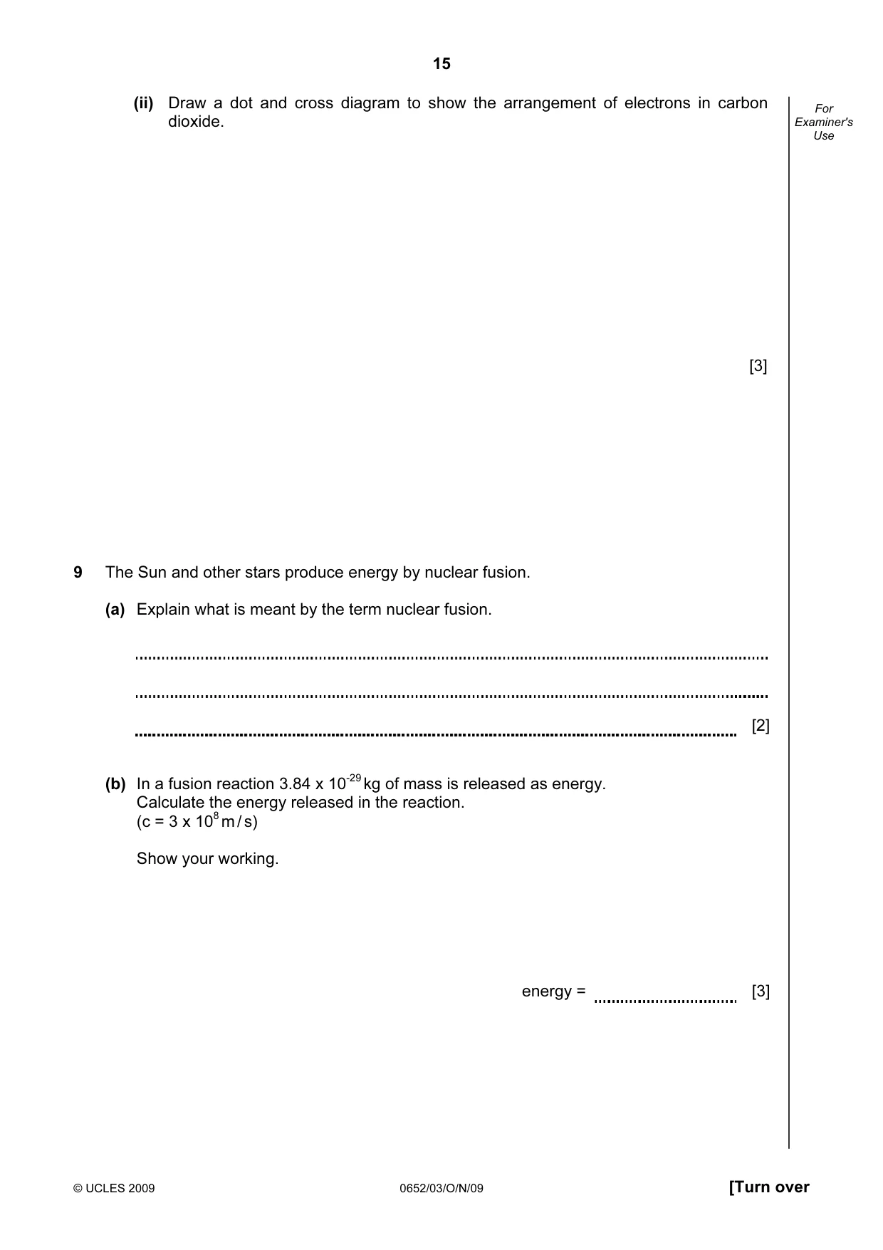 Cambridge IGCSE Physical Science 0652 2009 Oct/Nov Paper 3 · Variant 1 question paper, page 15 of 16