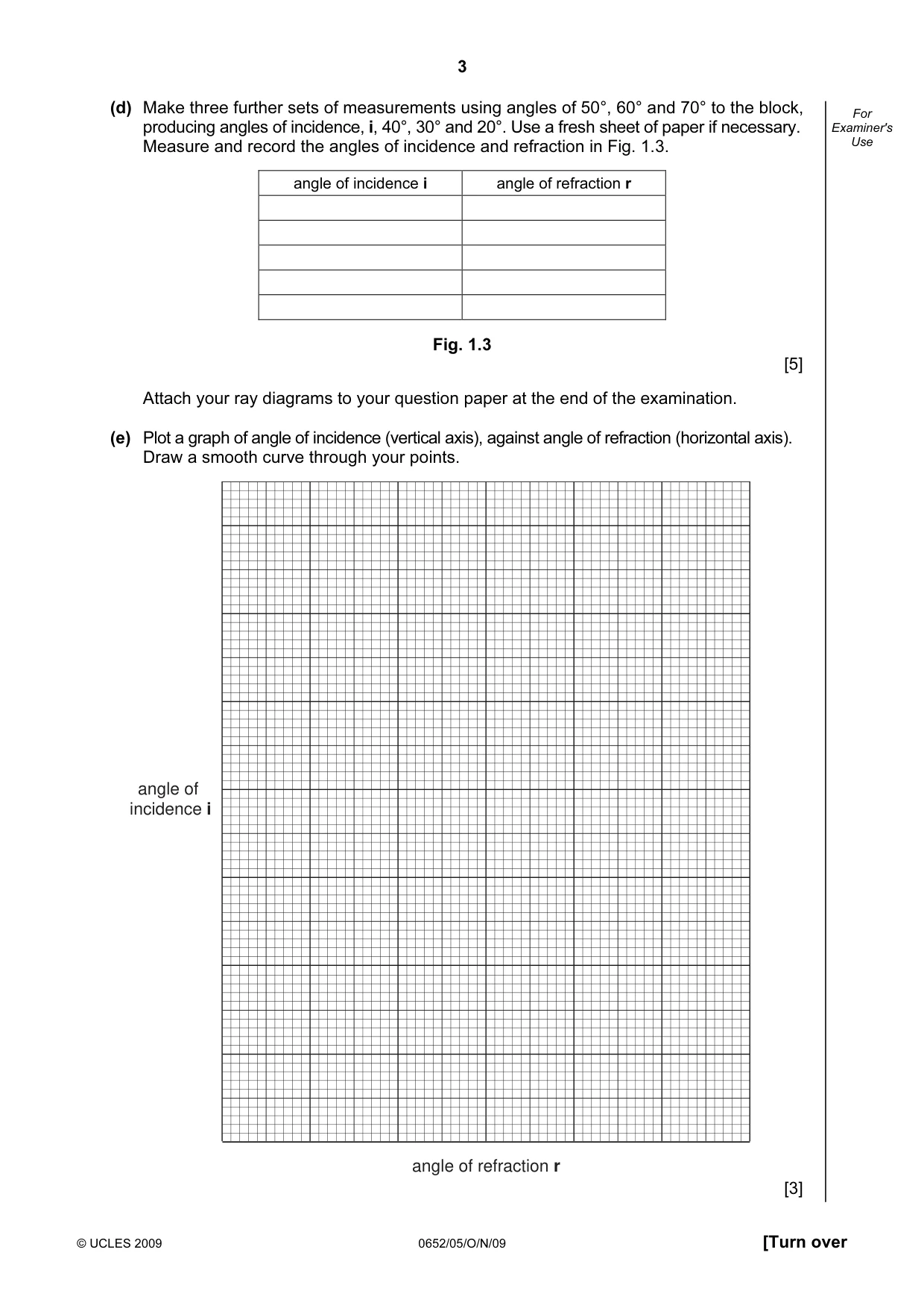 Cambridge IGCSE Physical Science 0652 2009 Oct/Nov Paper 5 · Variant 1 question paper, page 3 of 8
