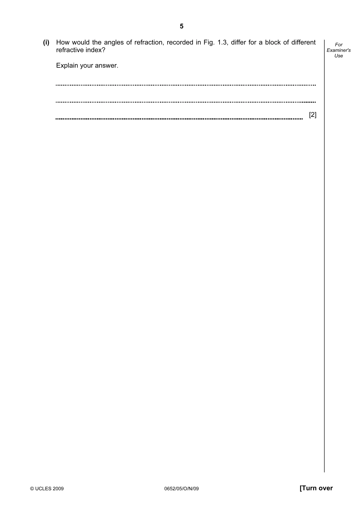 Cambridge IGCSE Physical Science 0652 2009 Oct/Nov Paper 5 · Variant 1 question paper, page 5 of 8