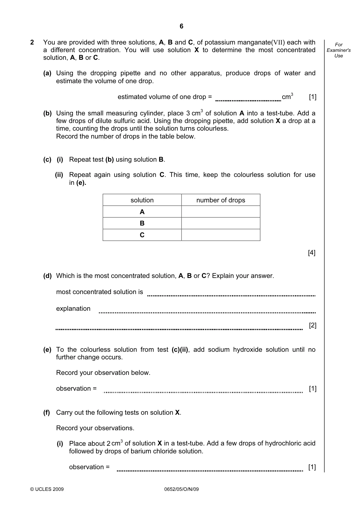 Cambridge IGCSE Physical Science 0652 2009 Oct/Nov Paper 5 · Variant 1 question paper, page 6 of 8
