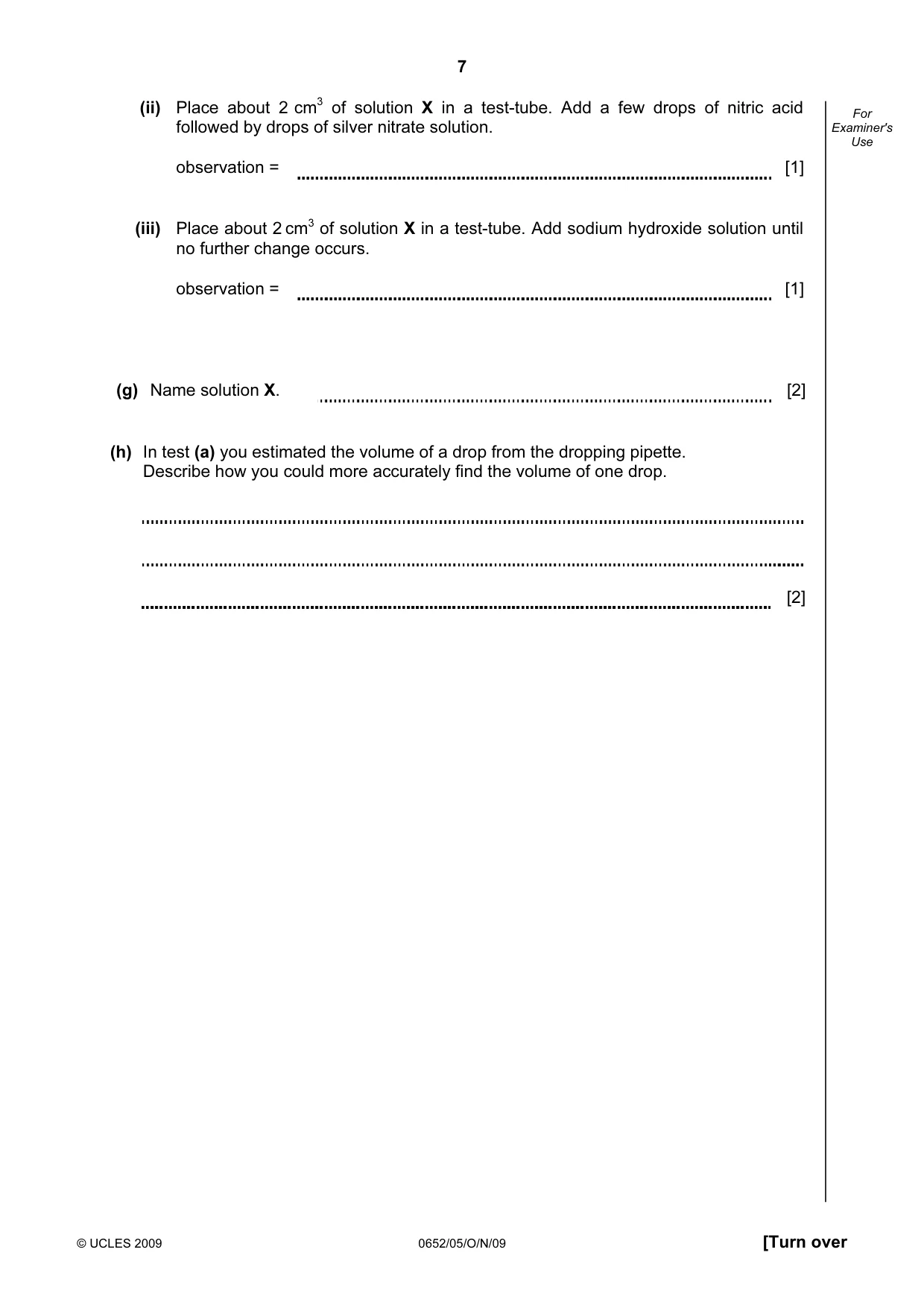 Cambridge IGCSE Physical Science 0652 2009 Oct/Nov Paper 5 · Variant 1 question paper, page 7 of 8