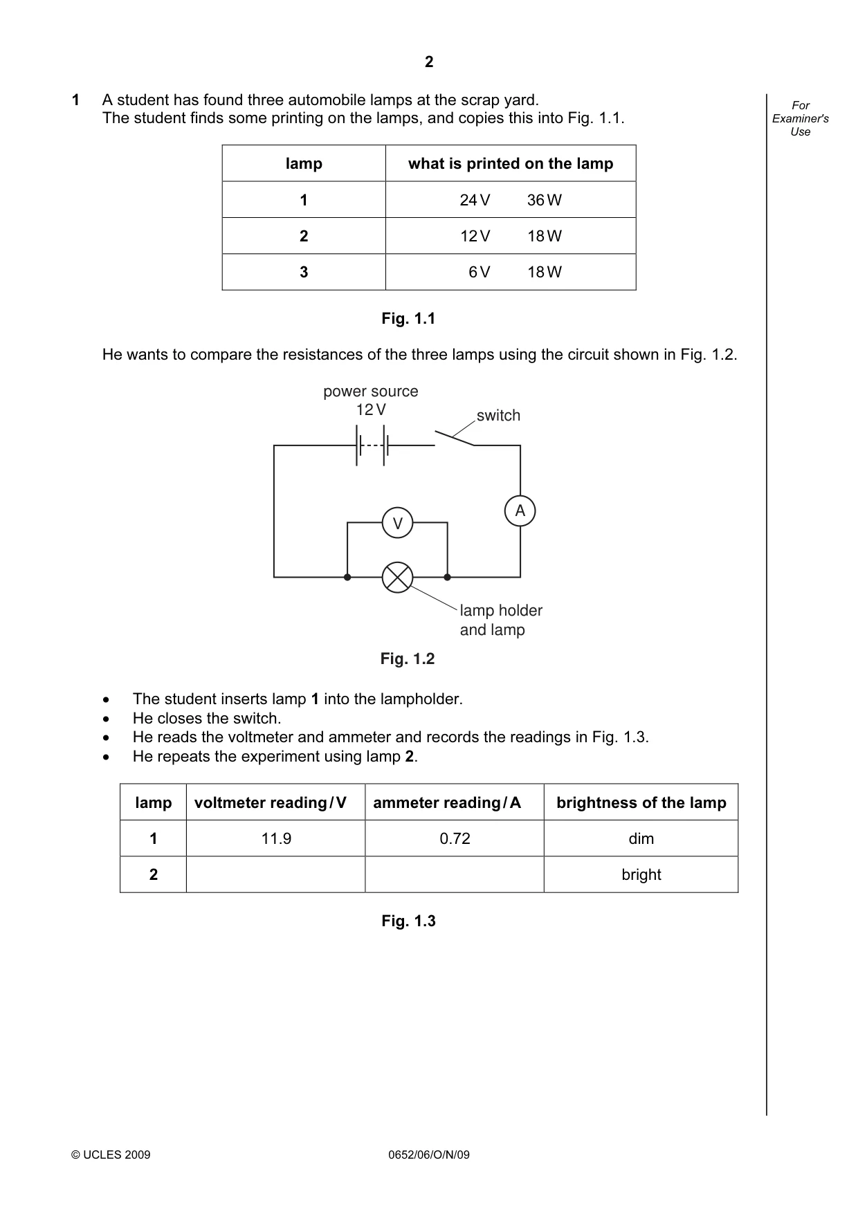 Cambridge IGCSE Physical Science 0652 2009 Oct/Nov Paper 6 · Variant 1 question paper, page 2 of 24